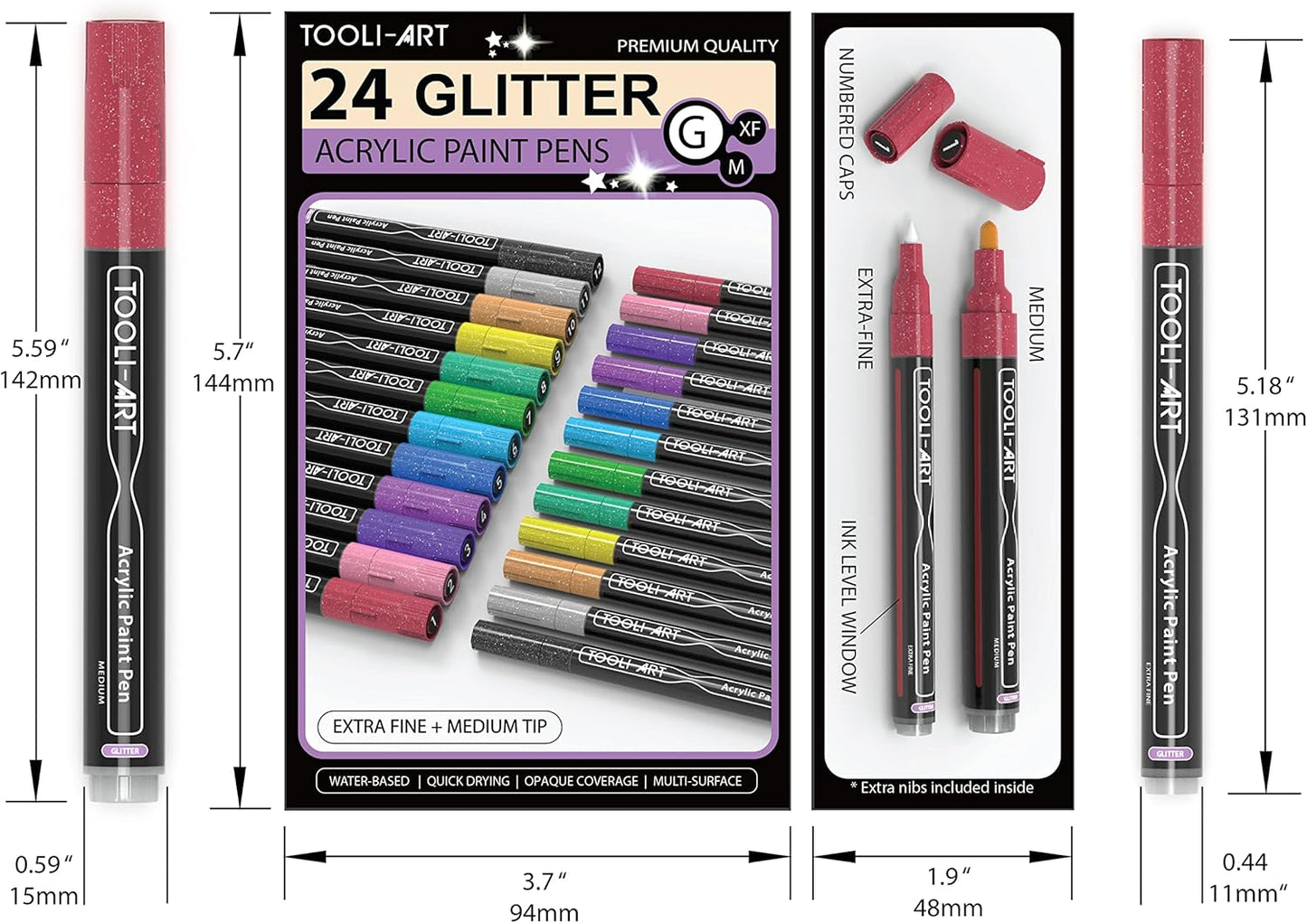 Acrylstifte-Set für Steinmalerei, GLITZERN