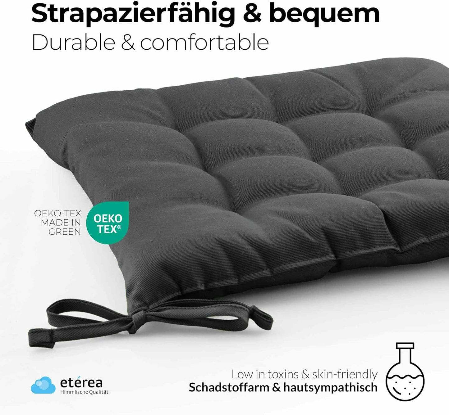 Sitzkissen-Set mit Bändern, 8 Stück - 40x40 cm Anthrazit