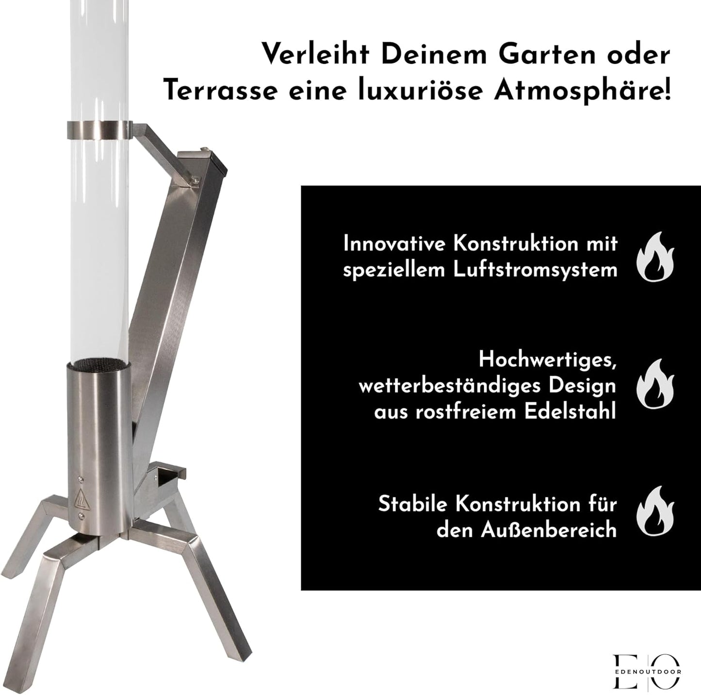 Pelletbefeuerte Gartenfackel mit Glasröhre, Gartenfackel