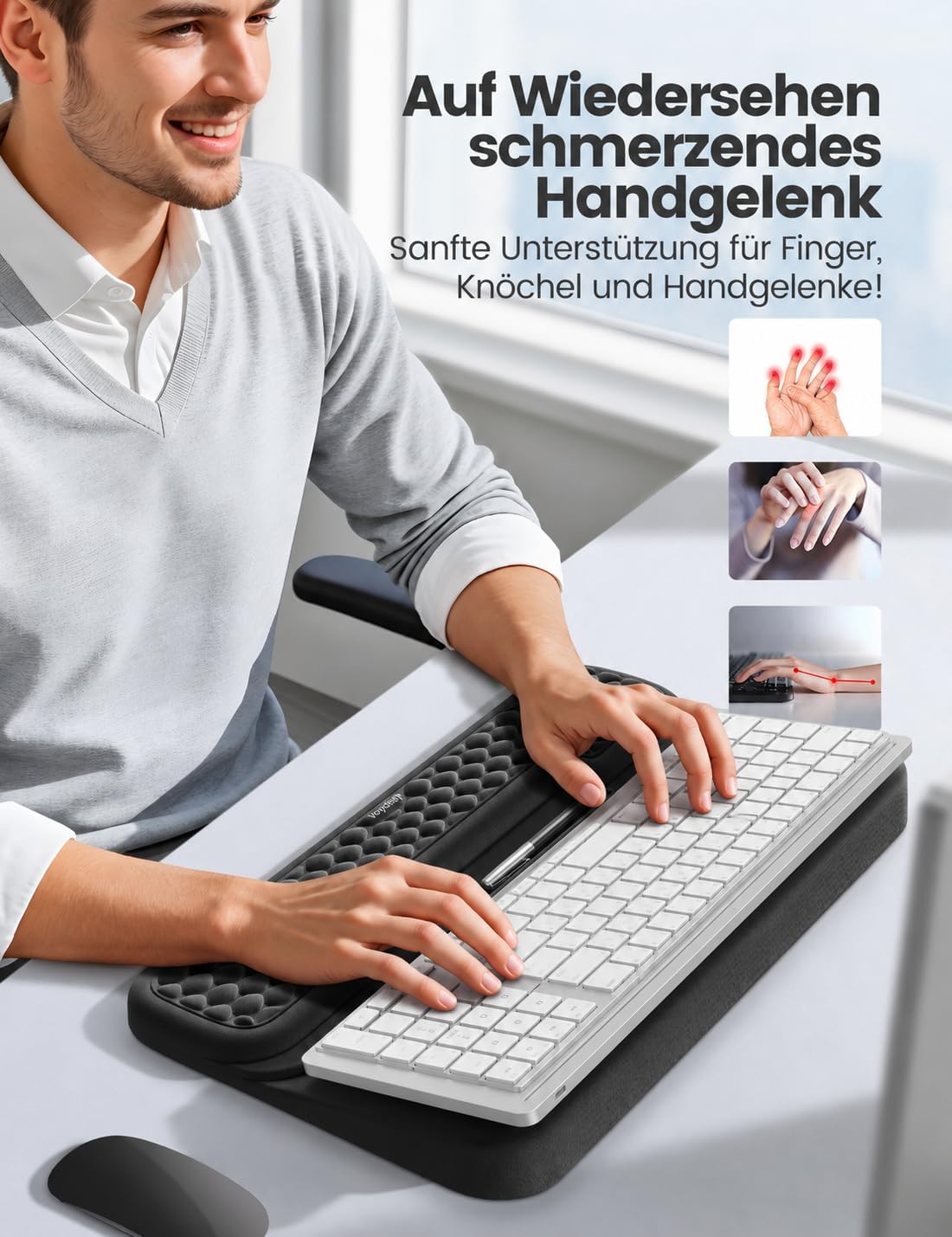 Ergonomische Handgelenkauflage mit Tastaturständer, Schwarz 18 x 3.5 inches