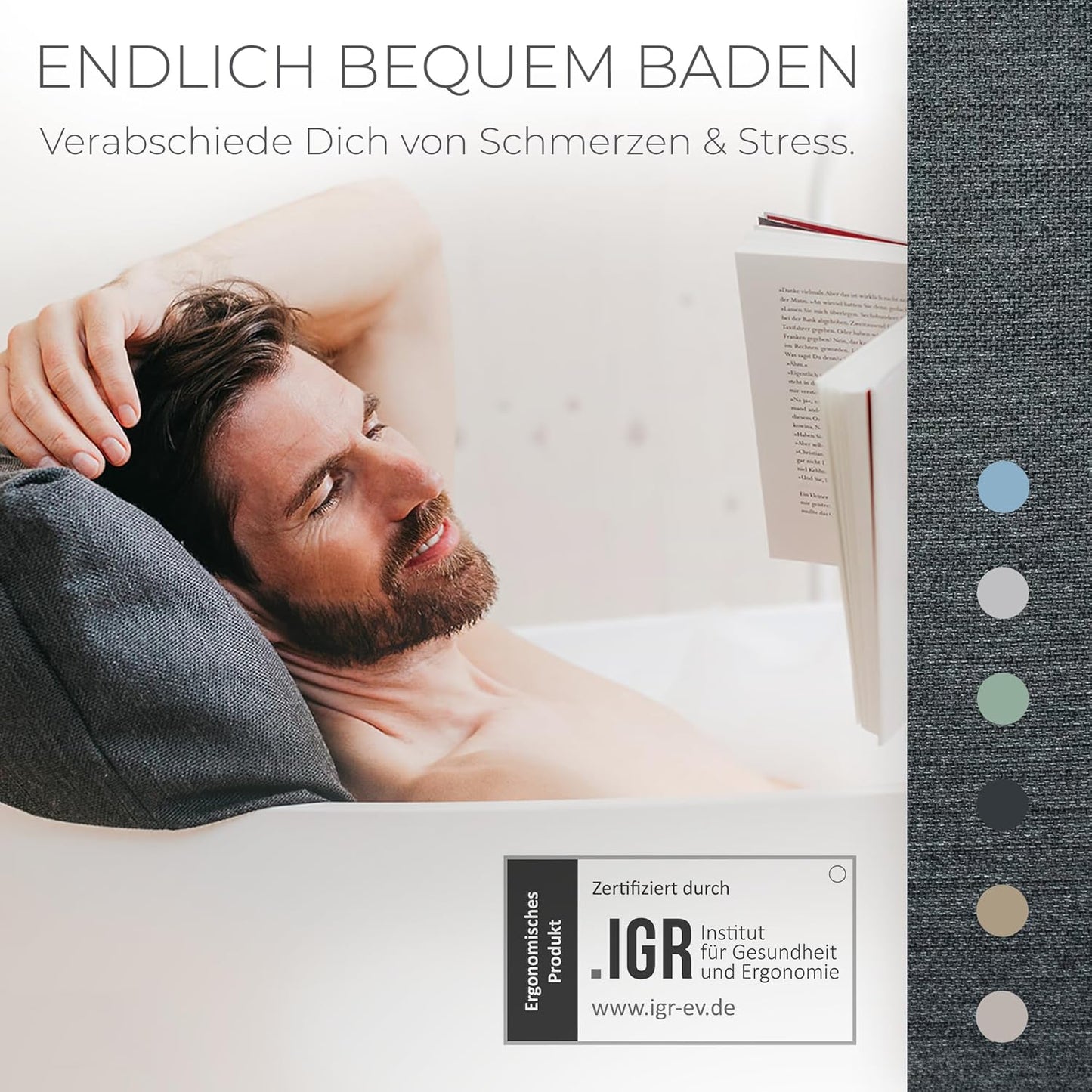 Bequemes Badewannen-Kissen, waschbar & schnelltrocknend, Anthrazit Medium