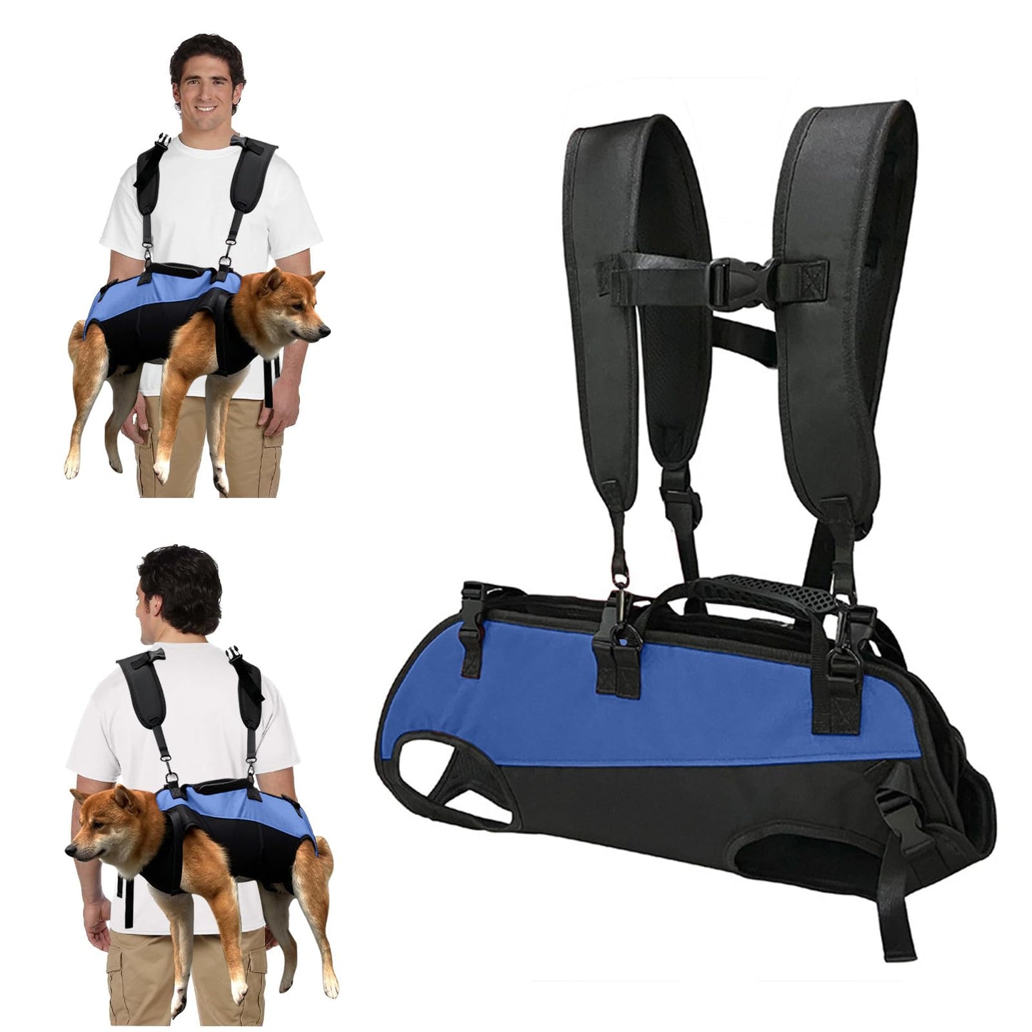 Hundegeschirr-Rucksack, L Schwarz+Blau
