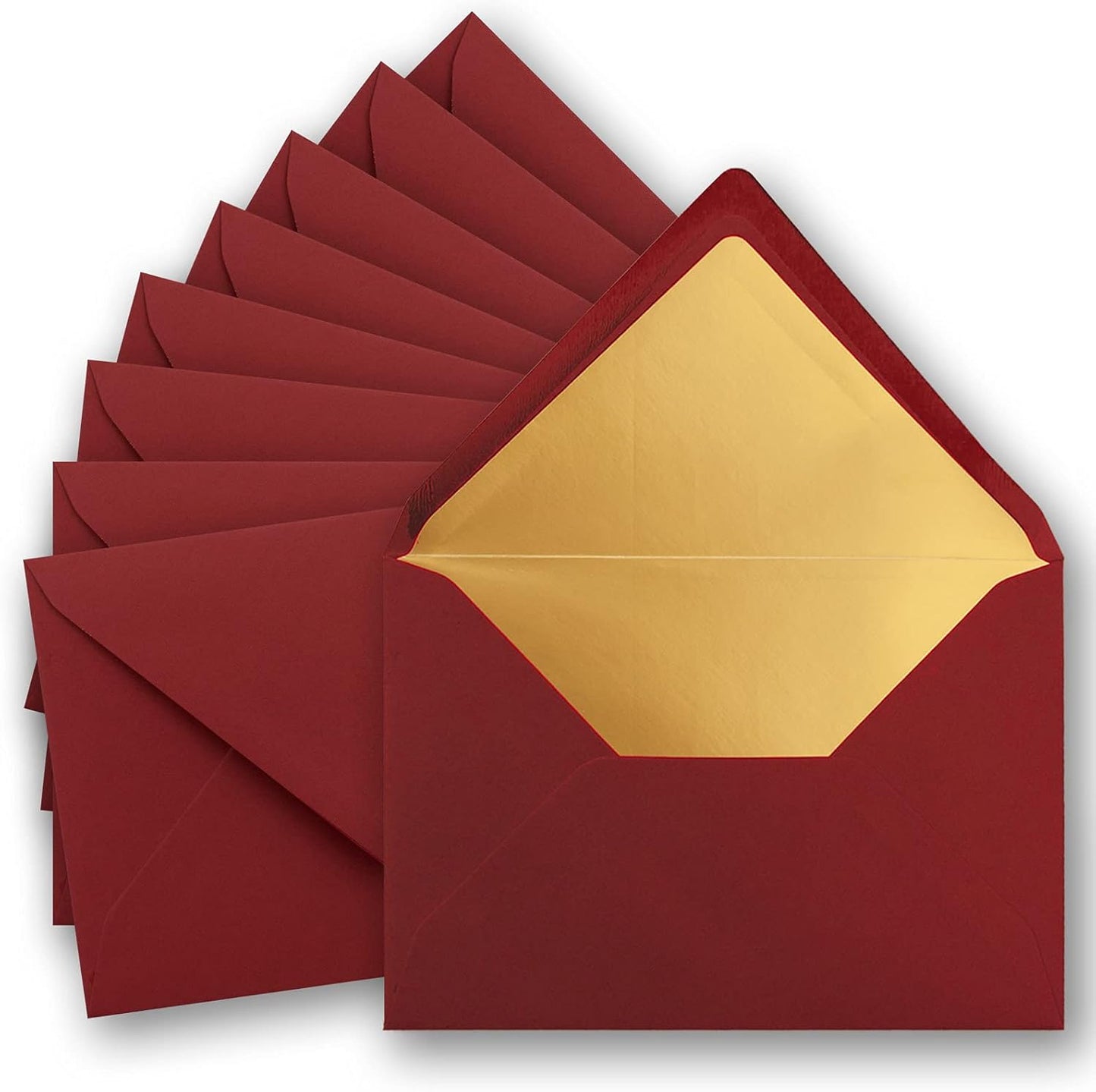 Metallic Gold-gefütterte Briefumschläge (100 Stück), 100 Umschläge dunkelrot | Gold