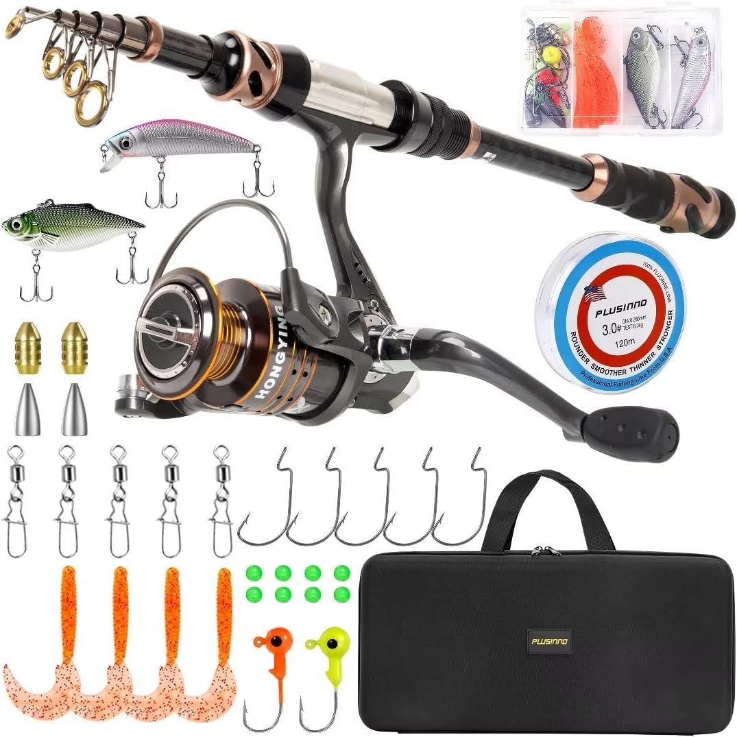 Teleskop-Angelruten-Set mit Spinnrolle und Köder, Full Kit with Carrier Case, 1.8M 5.91FT