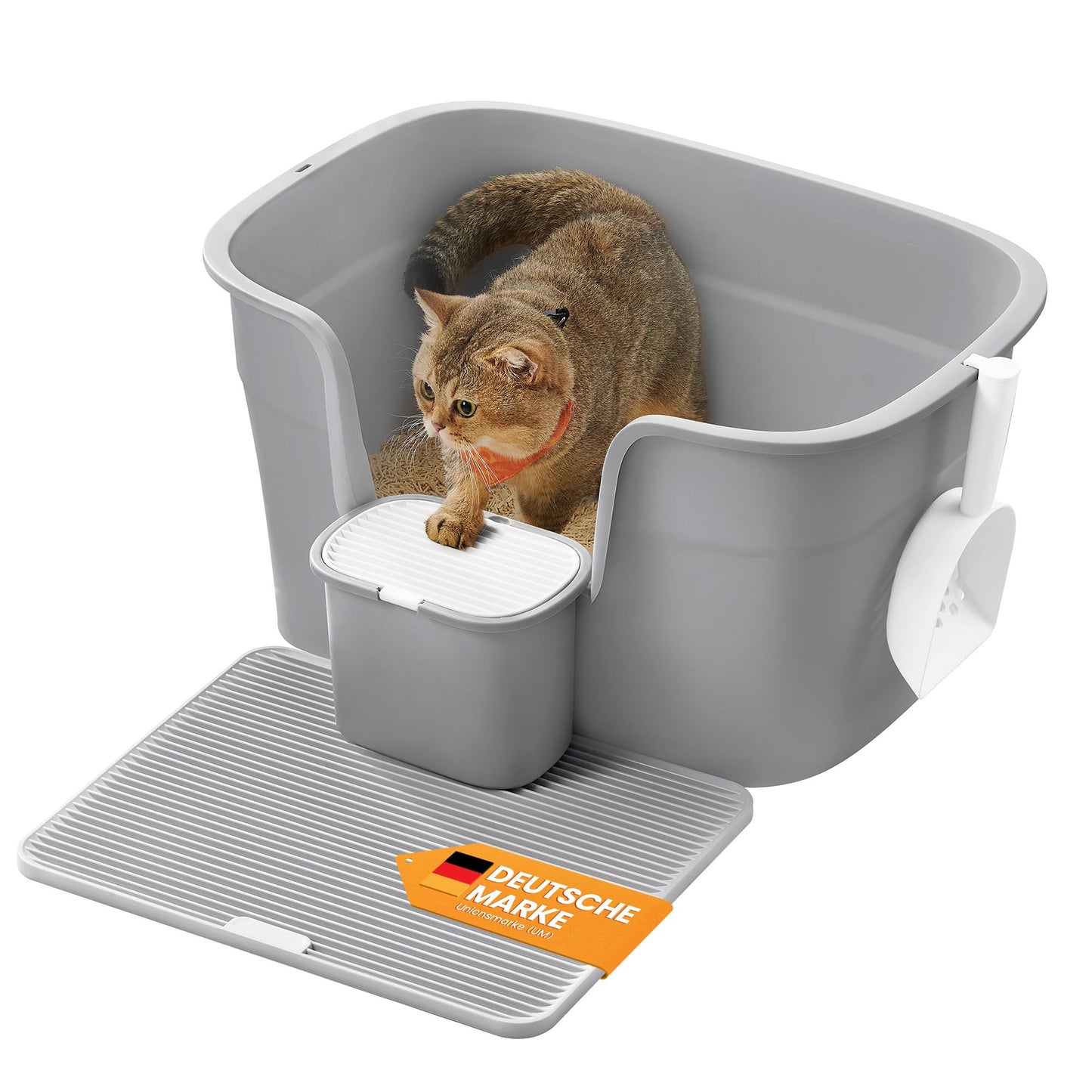 Extragrosse Katzentoilette mit Zubehör für Mehrkatzenhaushalte, taubengrau