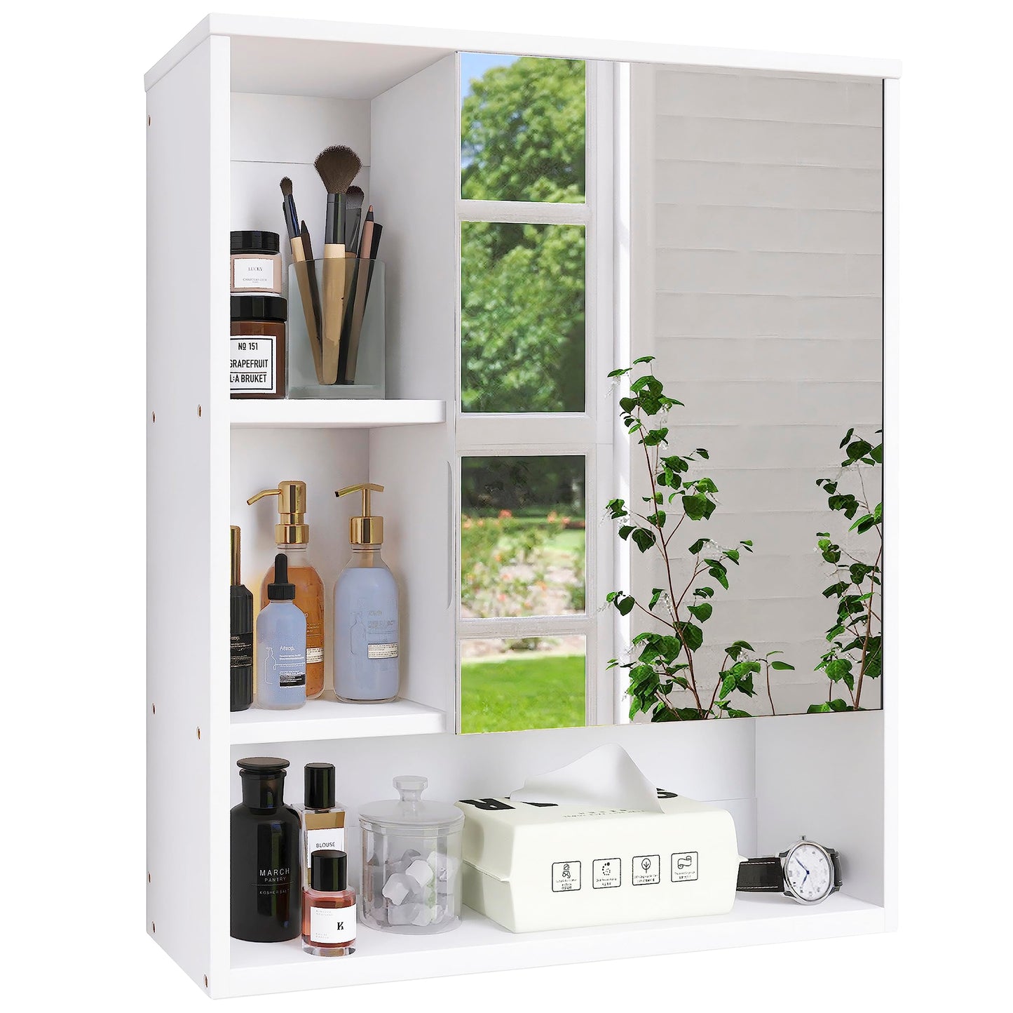Badezimmerschrank mit Spiegel, Weiss