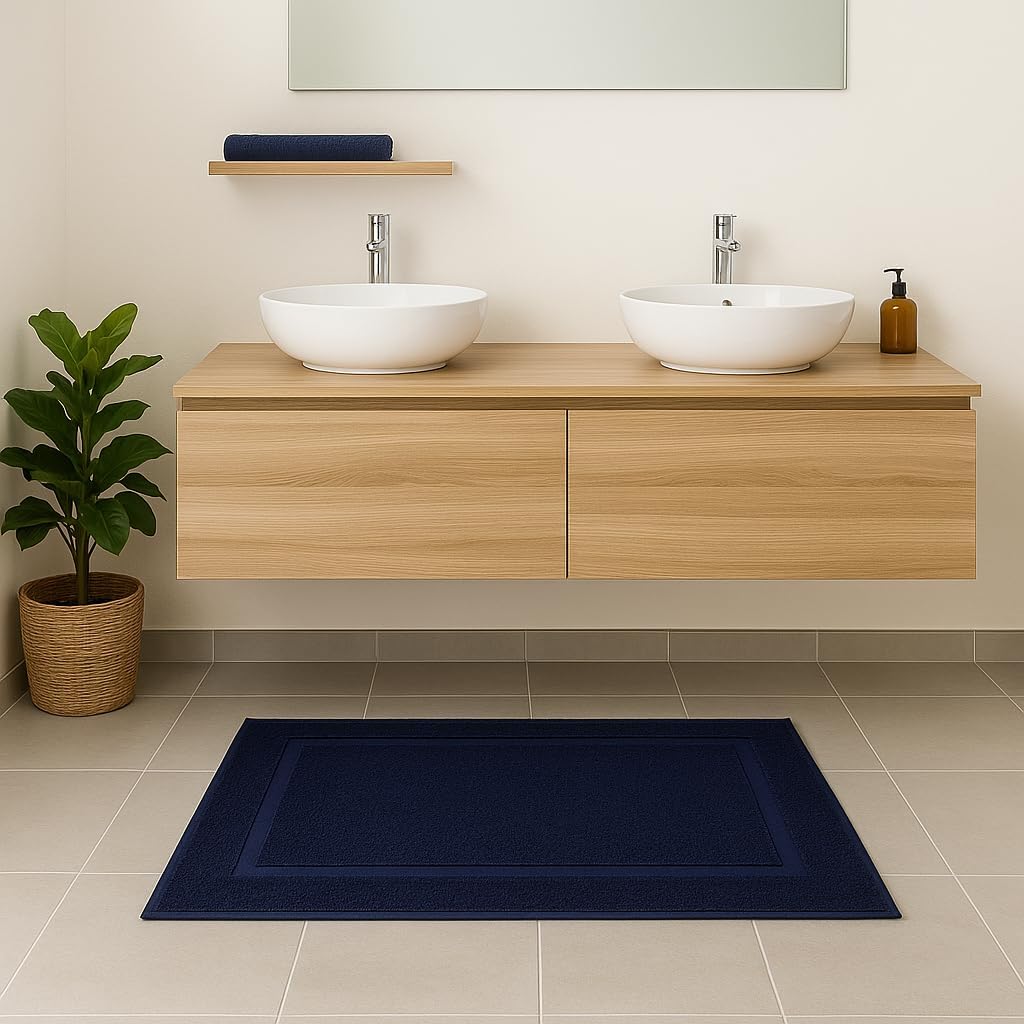2er-Set Badematten, 50x70 cm, 2x Badvorleger Dunkelblau