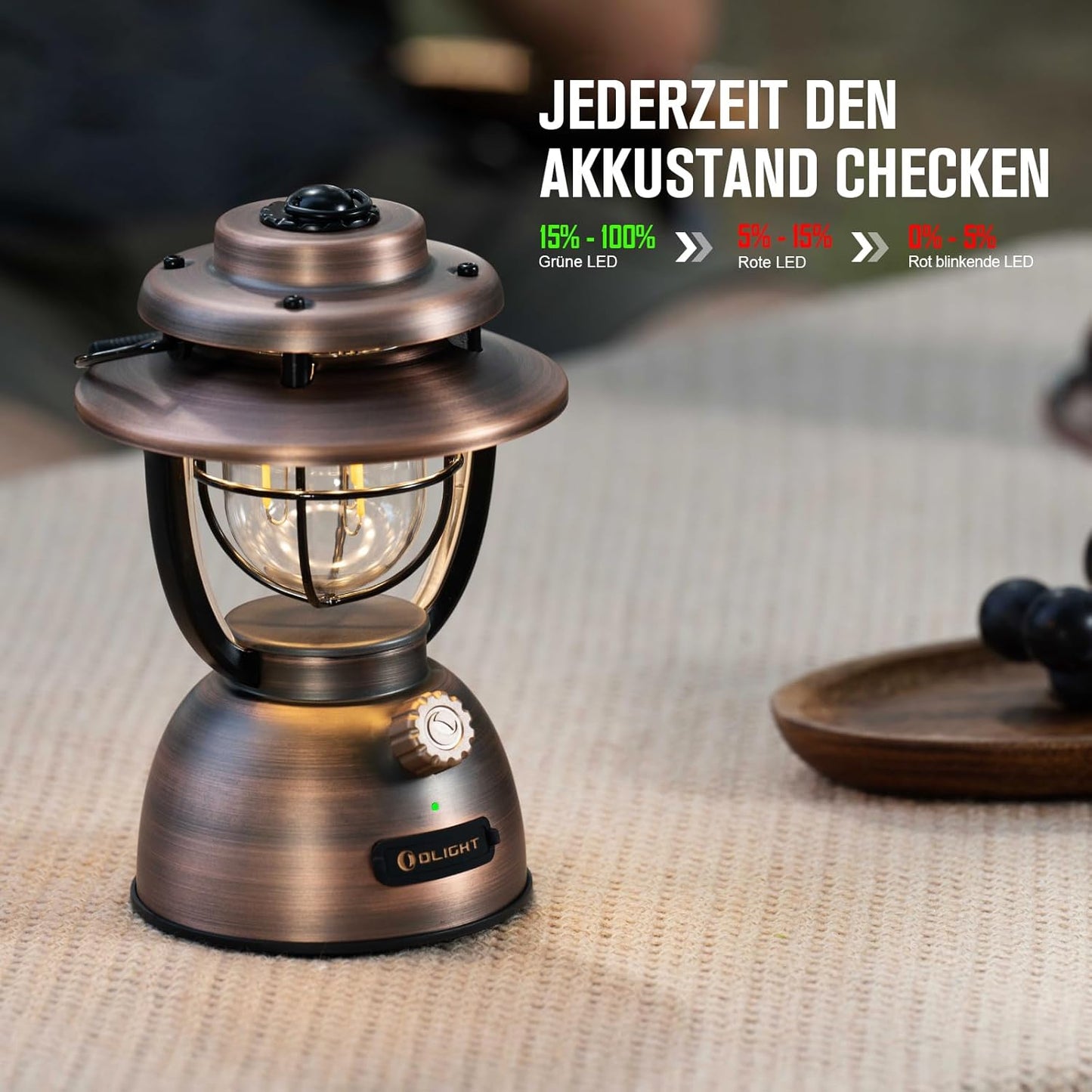Retro-Campinglaterne mit dimmbarem Licht, Vintage Kupfer Finish