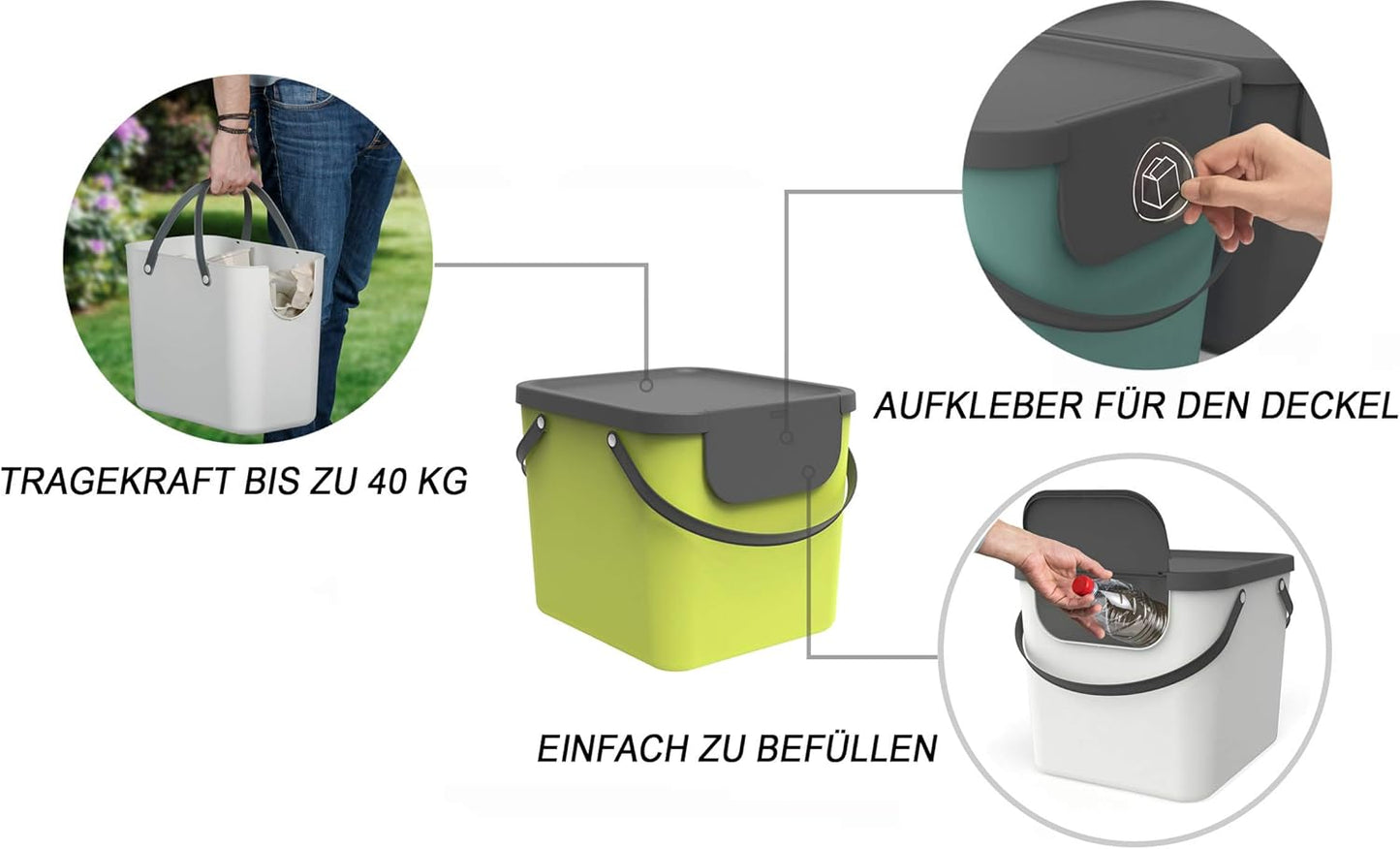 Albula Müllcontainer mit zwei Griffen, Hellgrün/Anthrazit