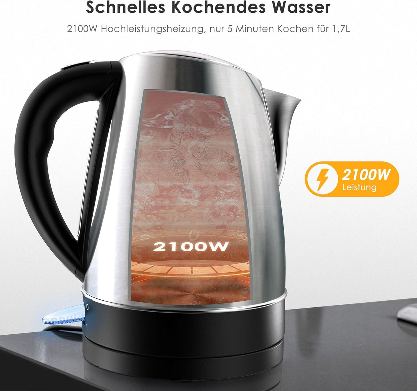 Elektrischer Wasserkocher 1,7L mit Kalkfilter