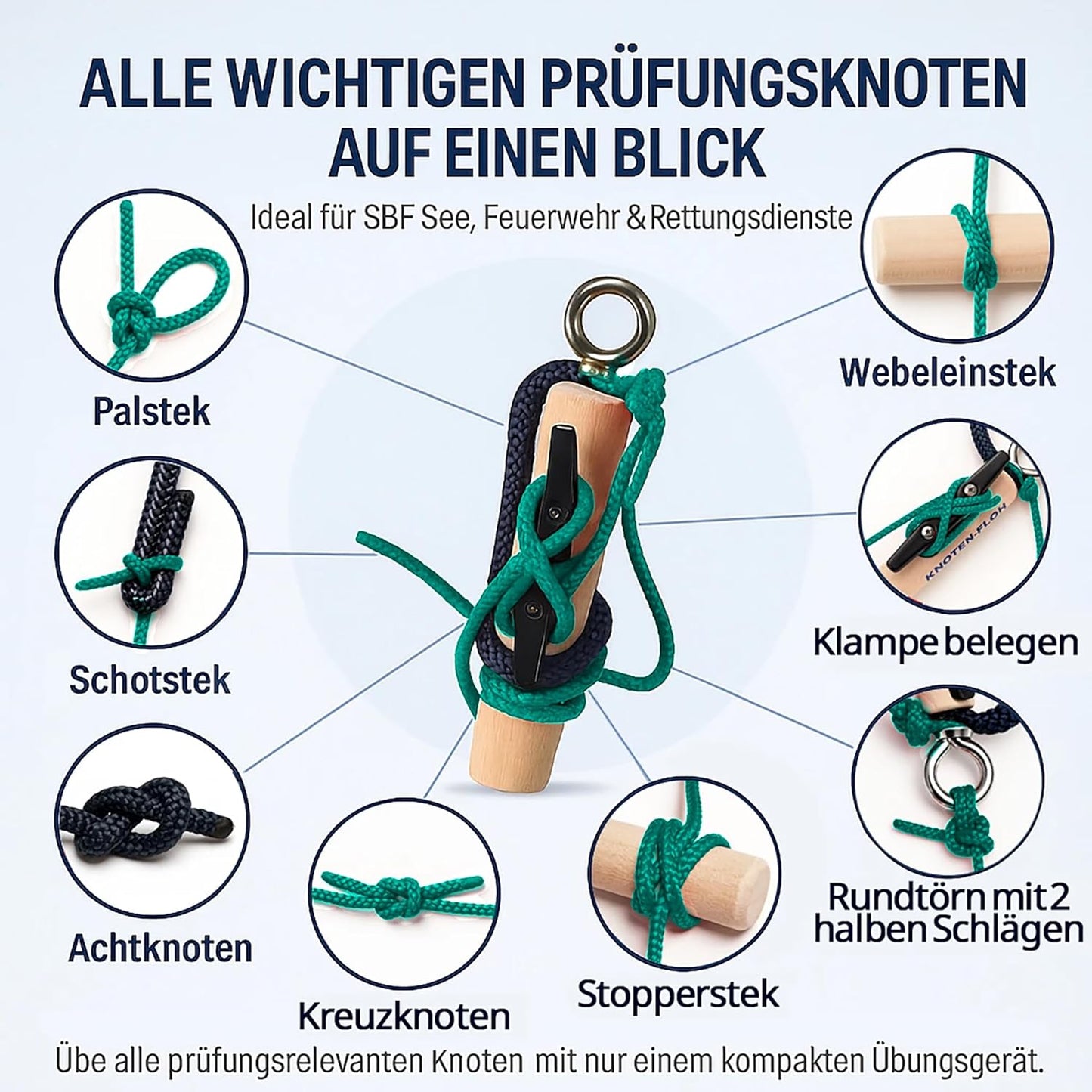 Knoten Übungsset für Bootsführerschein & Feuerwehr, Schwarz/Grün