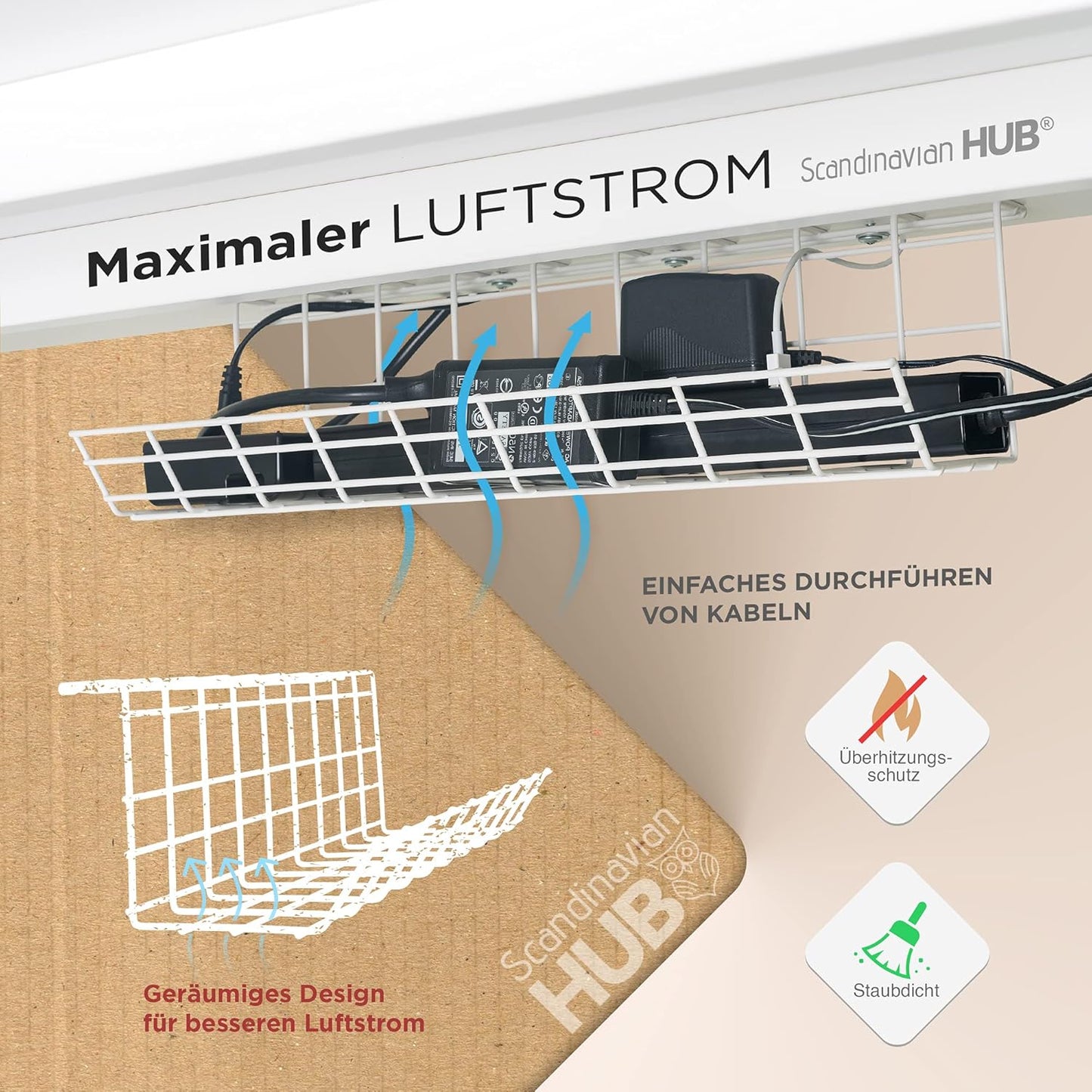 2er-Set Untertisch für Kabelmanagement, 43,2 x 14,5 x 10,9 cm 2er- Set / Weiss