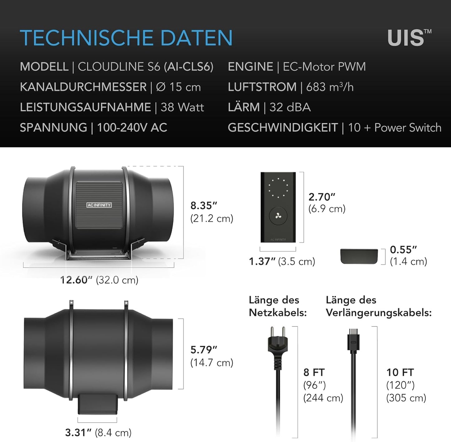 CLOUDLINE PRO S6 Ventilator mit Drehzahlregler