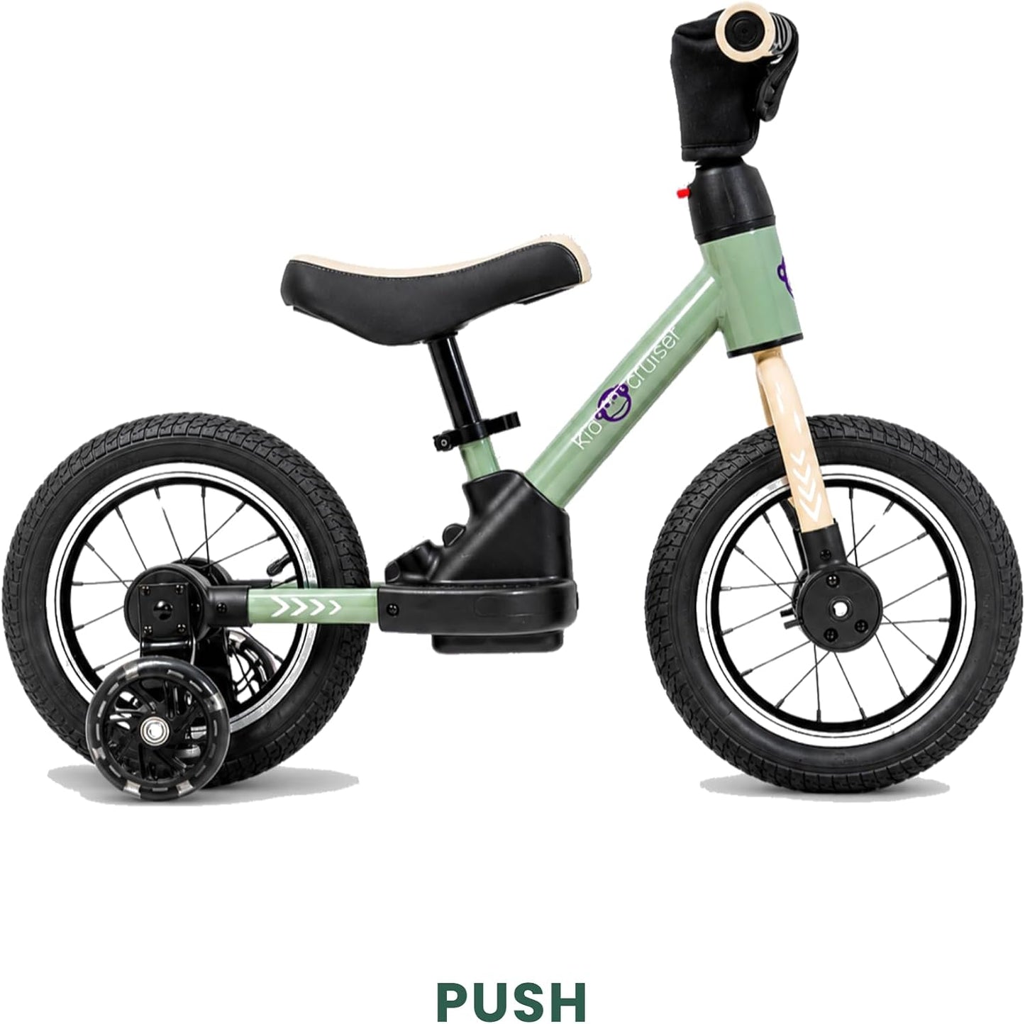3in1 Laufrad mit LED-Stützrädern und Pedalen, Sanftes Grün