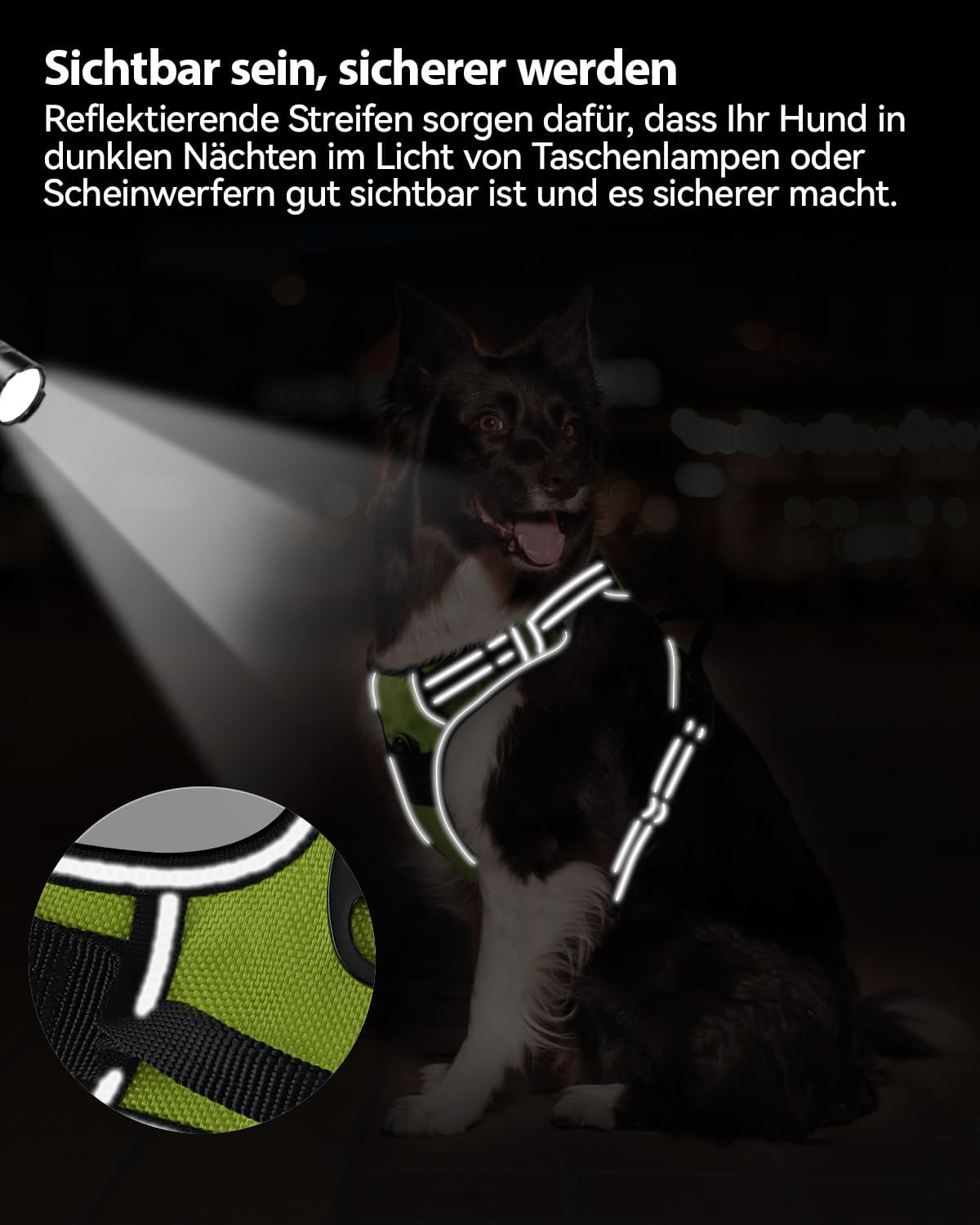 Reflektierendes Hundegeschirr, verstellbar mit Griff, S (1er Pack) Grün