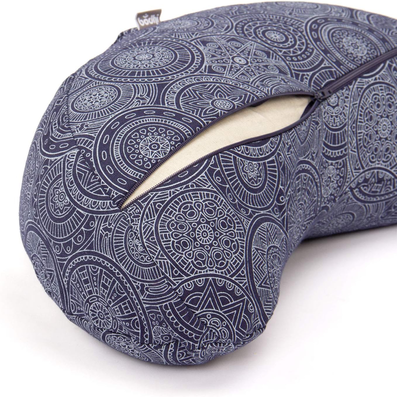 Halbmond-Yogakissen mit Buchweizenfüllung, dunkel-blau / MANDALA