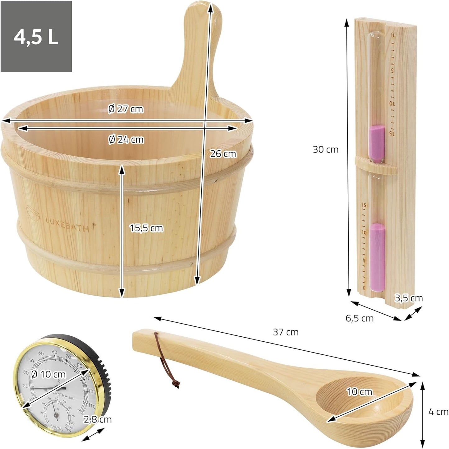 Saunazubehör-Set aus Kiefernholz