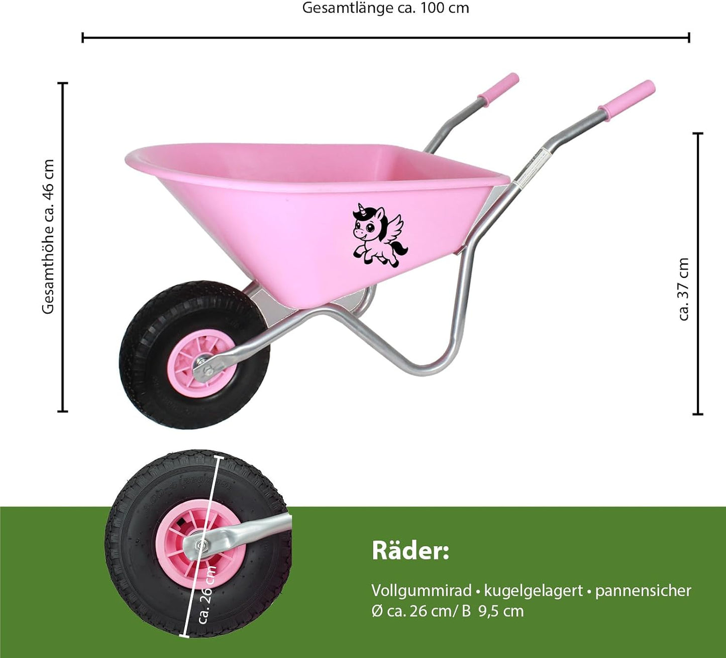 Kinderschubkarre mit Vollgummirad, 40 kg Traglast