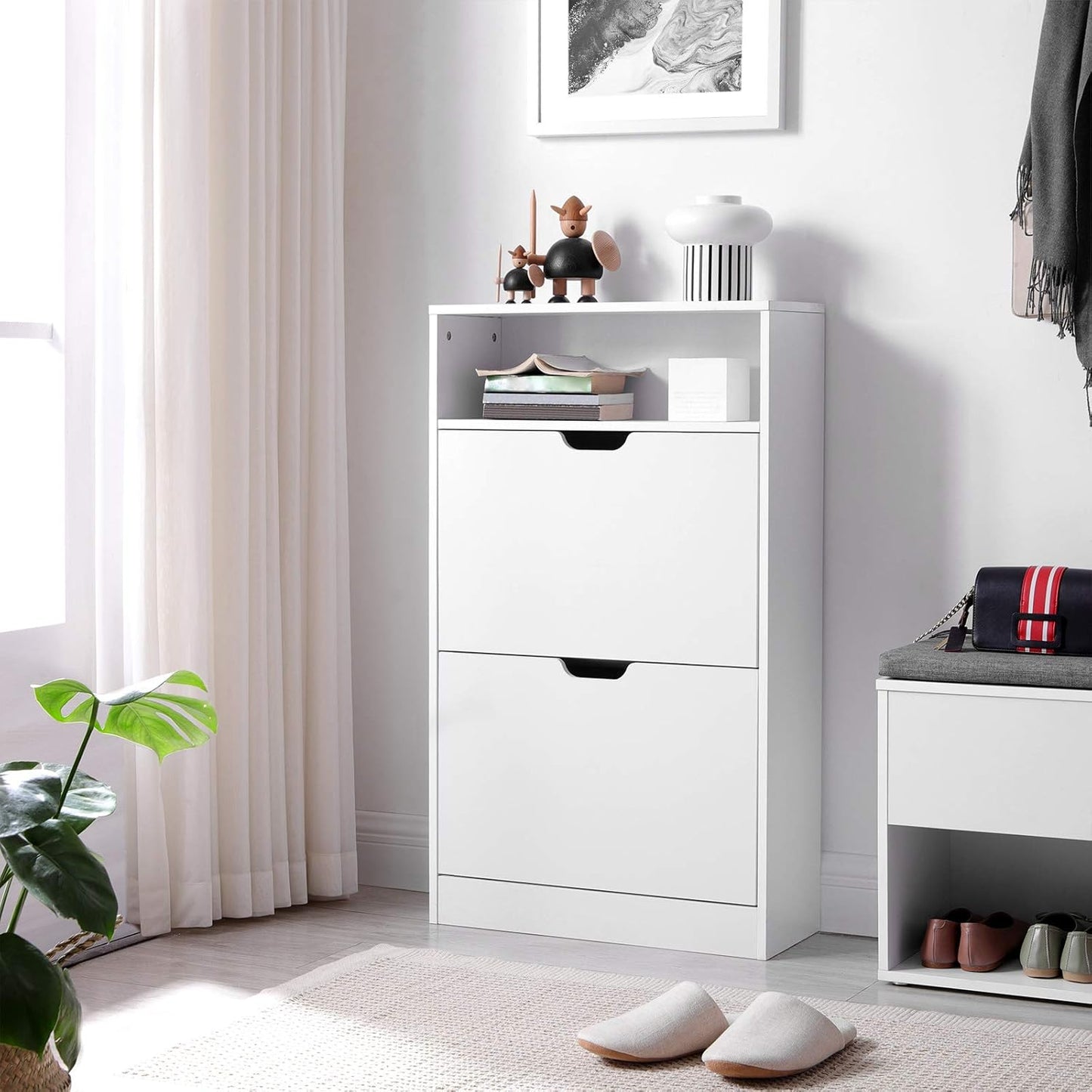 Schuhschrank mit 2 Klappen und offenem Fach, Wolkenweiß 2 Klappen (60B cm)