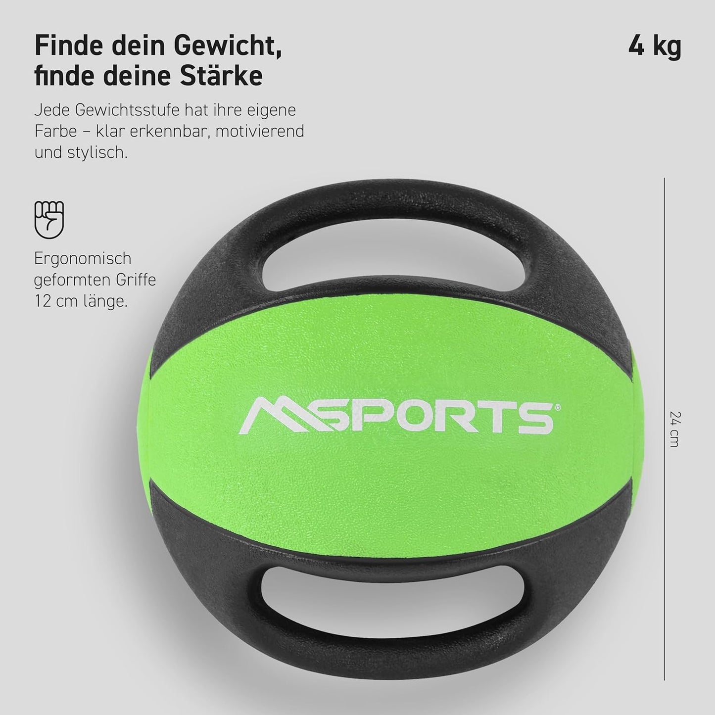 Medizinball mit Griffen, 4 kg - Grün