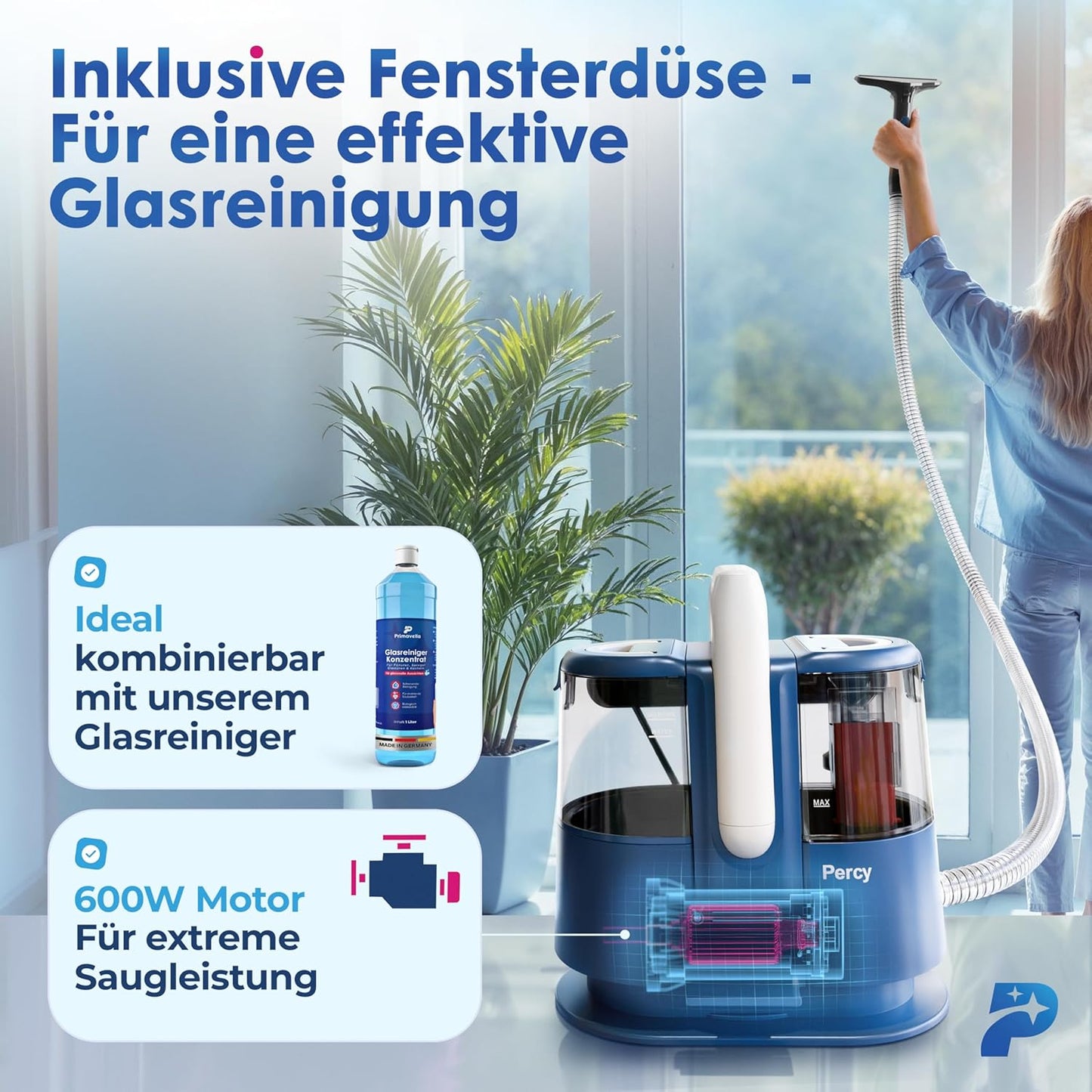 Nass-Trockensauger mit 4 Adaptern, Percy - Blau