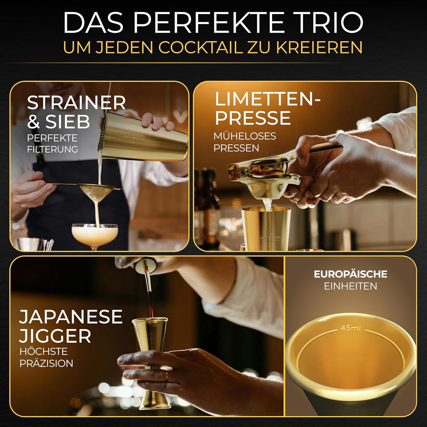 Cocktail-Set mit Gestell, Mit Gestell Gold