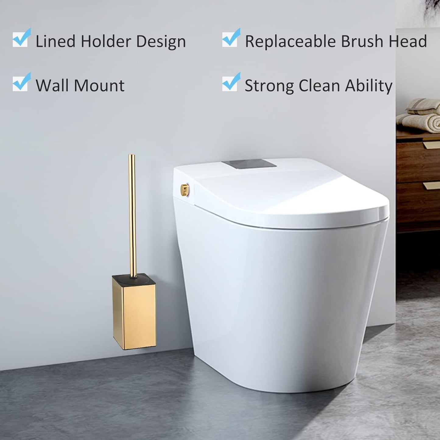 Toilettenbürste mit Wandhalterung, Gold