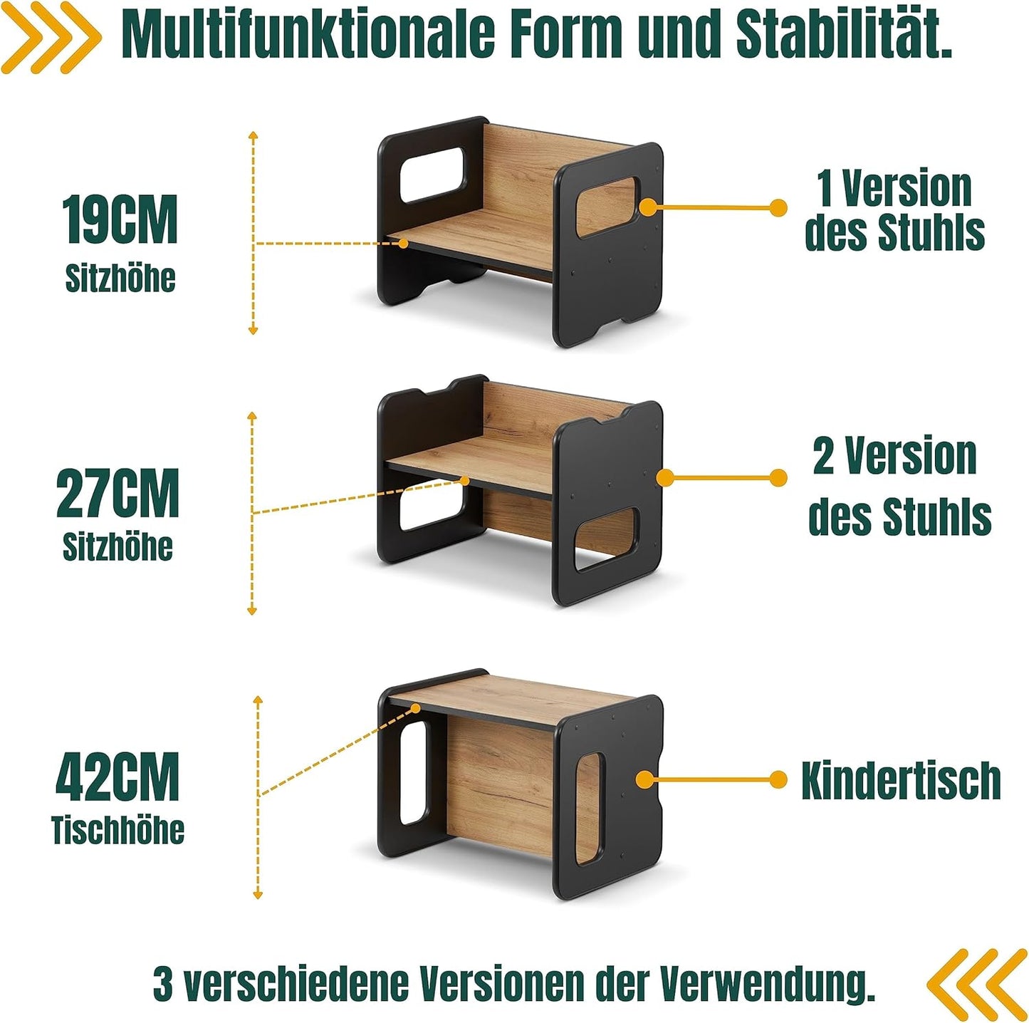 Kindersitzbank & Tisch-Kombination, Schwarz + Eiche