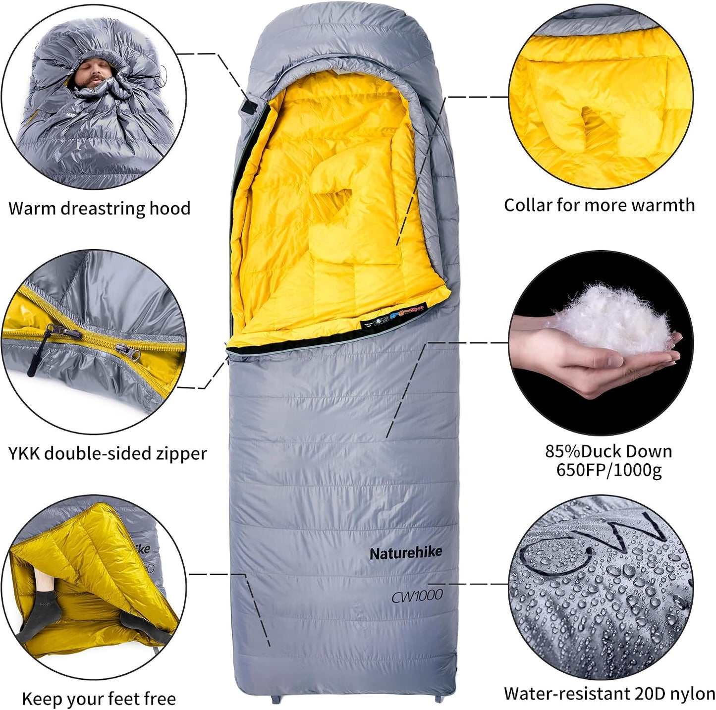 Ultraleichter Daunenschlafsack, CW1000/Grau/M CW1000 (-11℃)