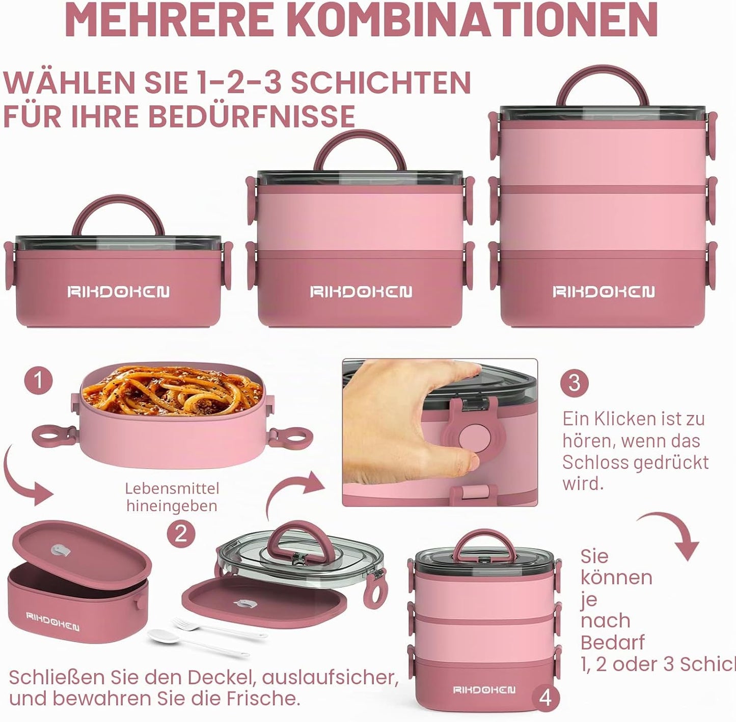 Stapelbare Bento Box, Rosa