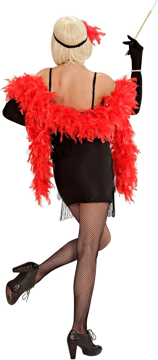 Flapper Fransenkleid 20er Jahre, (Kleid, Stirnband mit Federn)