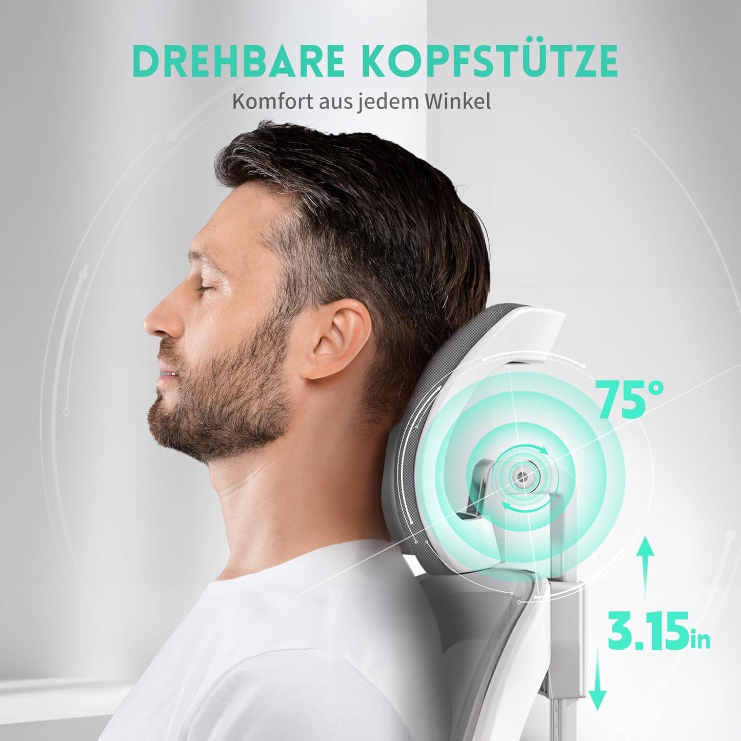 Ergonomischer S-förmiger Bürostuhl ‎W-23-1W mit Klapparmlehnen, Weiss Grau