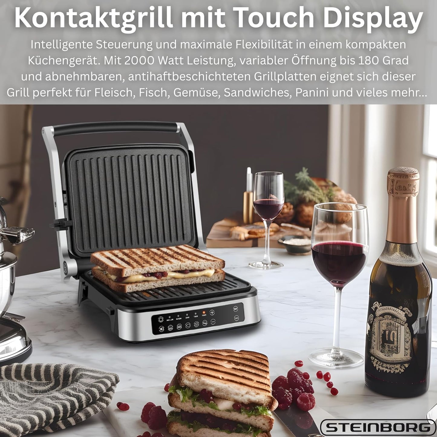 Kontaktgrill mit Touch-Display & abnehmbaren Platten
