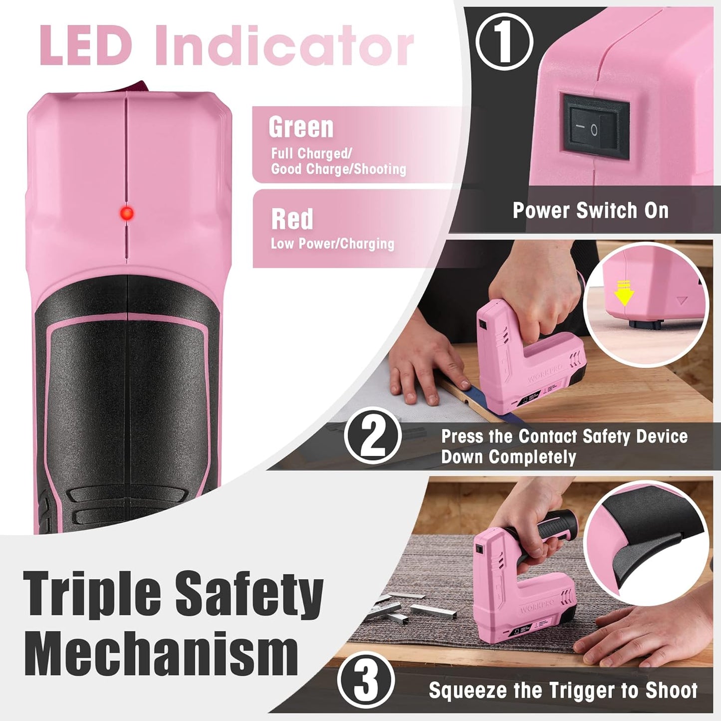 Kabelloser 2-in-1 Multifunktions-Tacker mit Nägeln und Heftklammern, Rosa