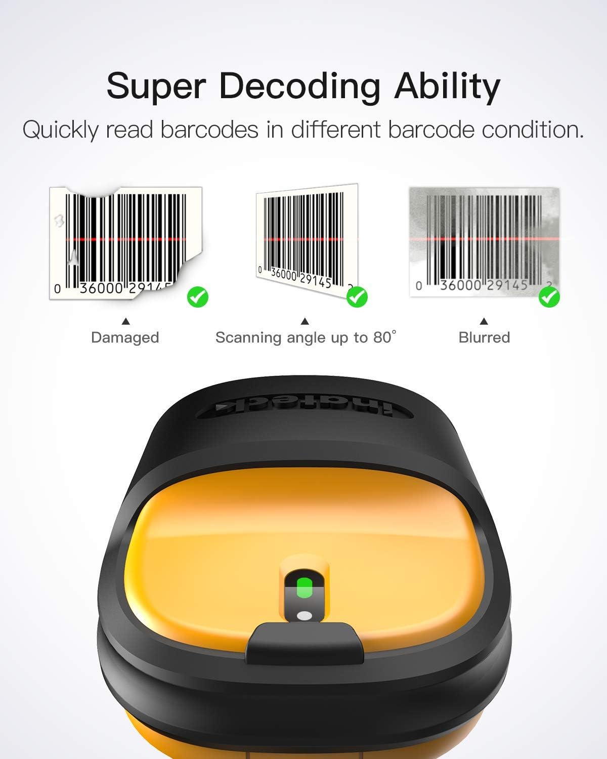 Pro 6 Barcode Scanner mit 60 m Reichweite, 1D, Gelb 1D Pro