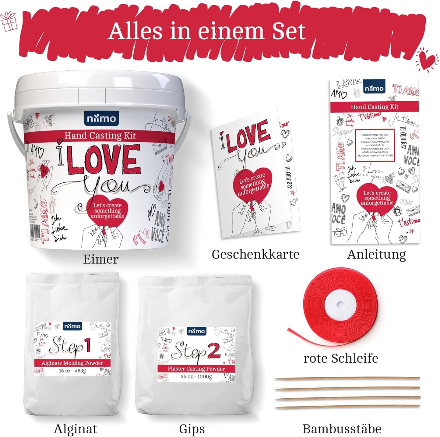 I love you 3D Handabdruck-Set mit Video-Tutorial, ‘I love you’ Gipsabdruck-Set