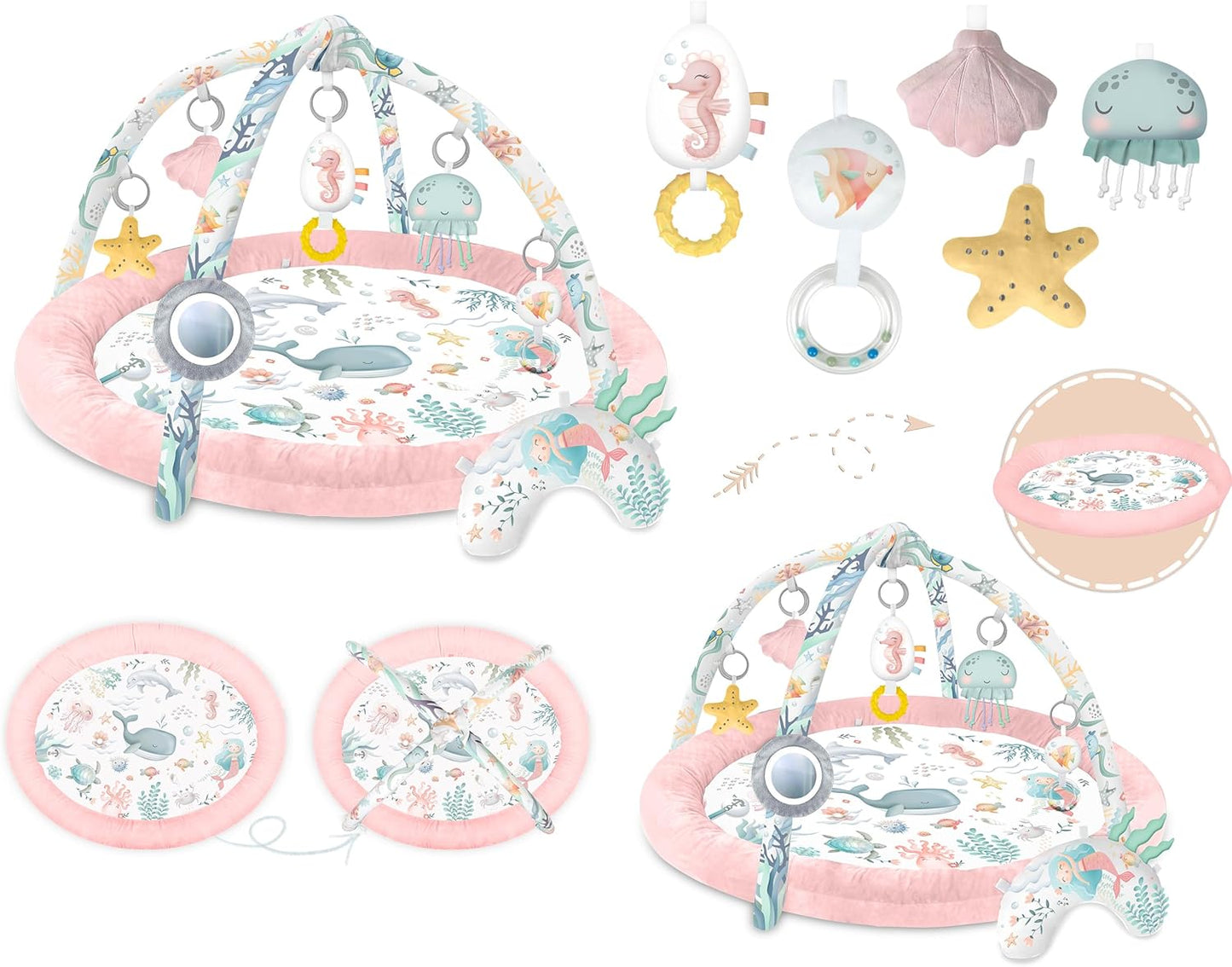 Baby Spieldecke mit Spielbogen und 7 Spielzeugen, Rosa - 56 Cm