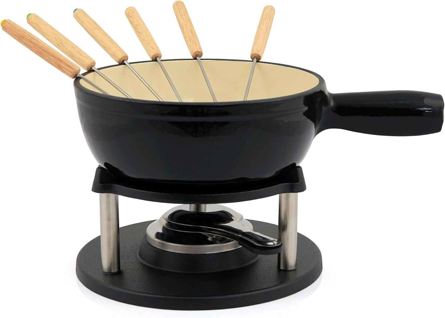 Fonduetopf-Set, Schwarz / Creme Emailliert