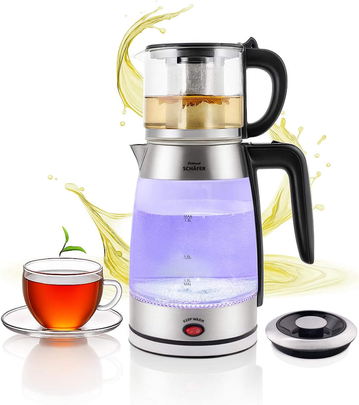 Tee- und Wasserkocher mit Teesieb und Abschaltautomatik, Alya-silber