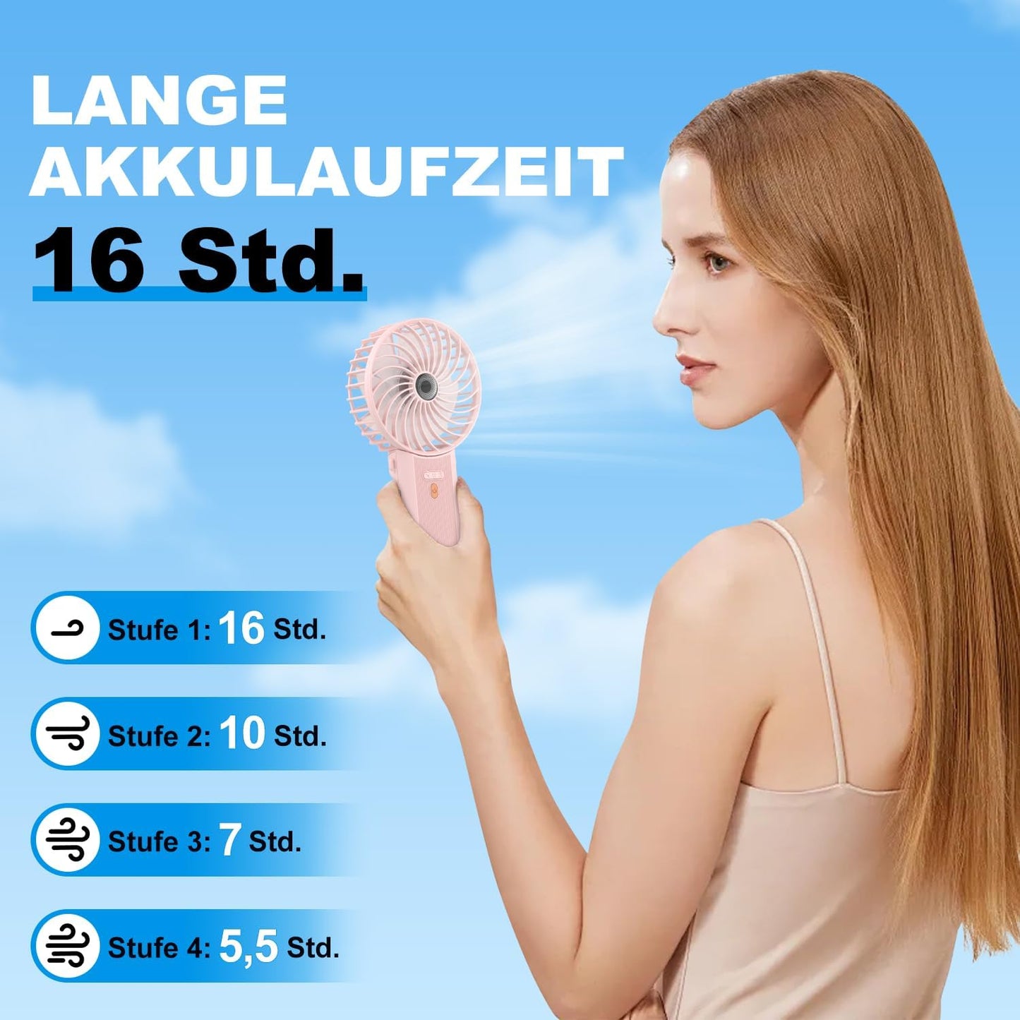 Faltbarer Mini-Ventilator, 4 Geschwindigkeiten, Rosa