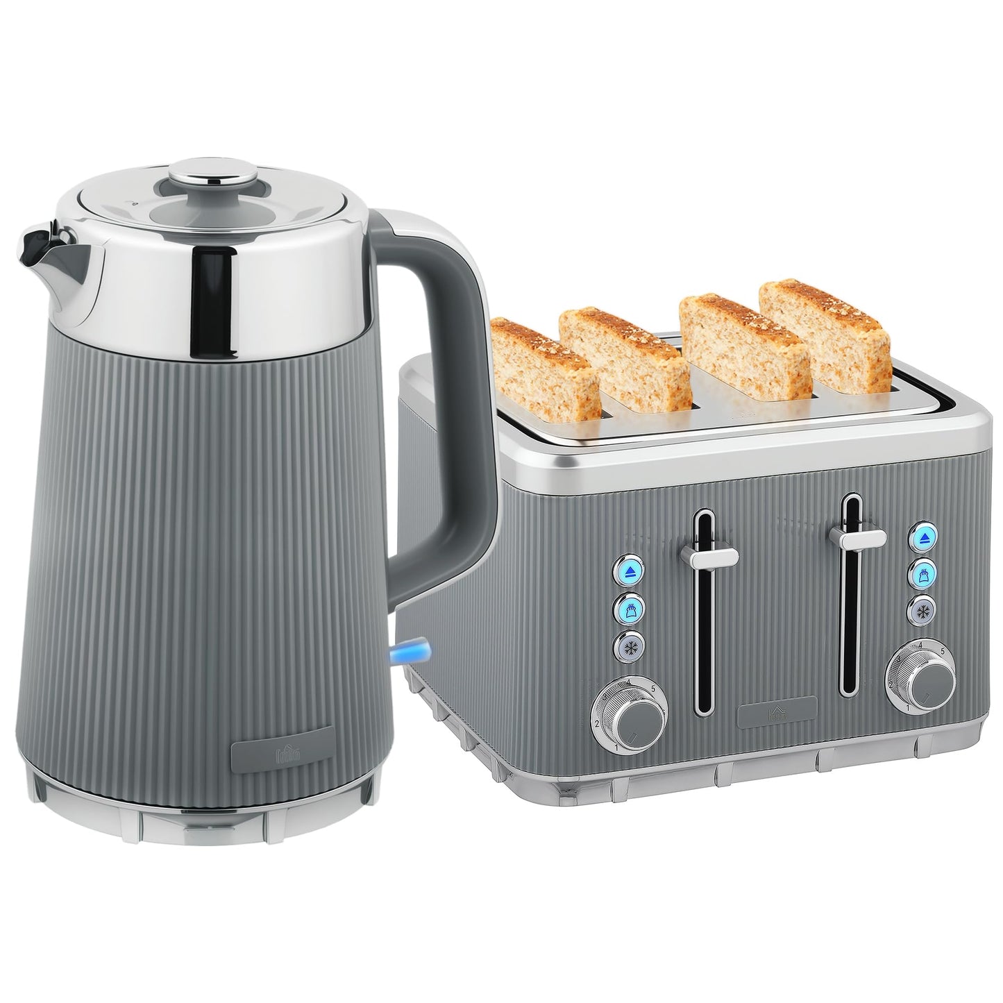 Wasserkocher & Toaster Set mit Edelstahl-Innenraum, Grau