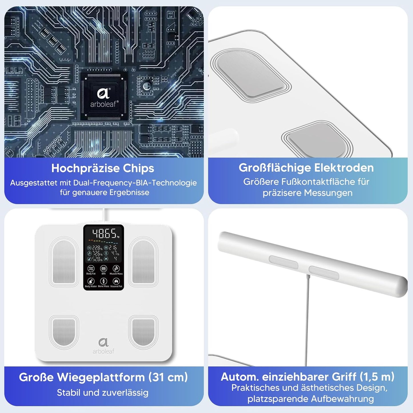Körperanalysewaage mit Handsensoren & App-Unterstützung, Weiss 8