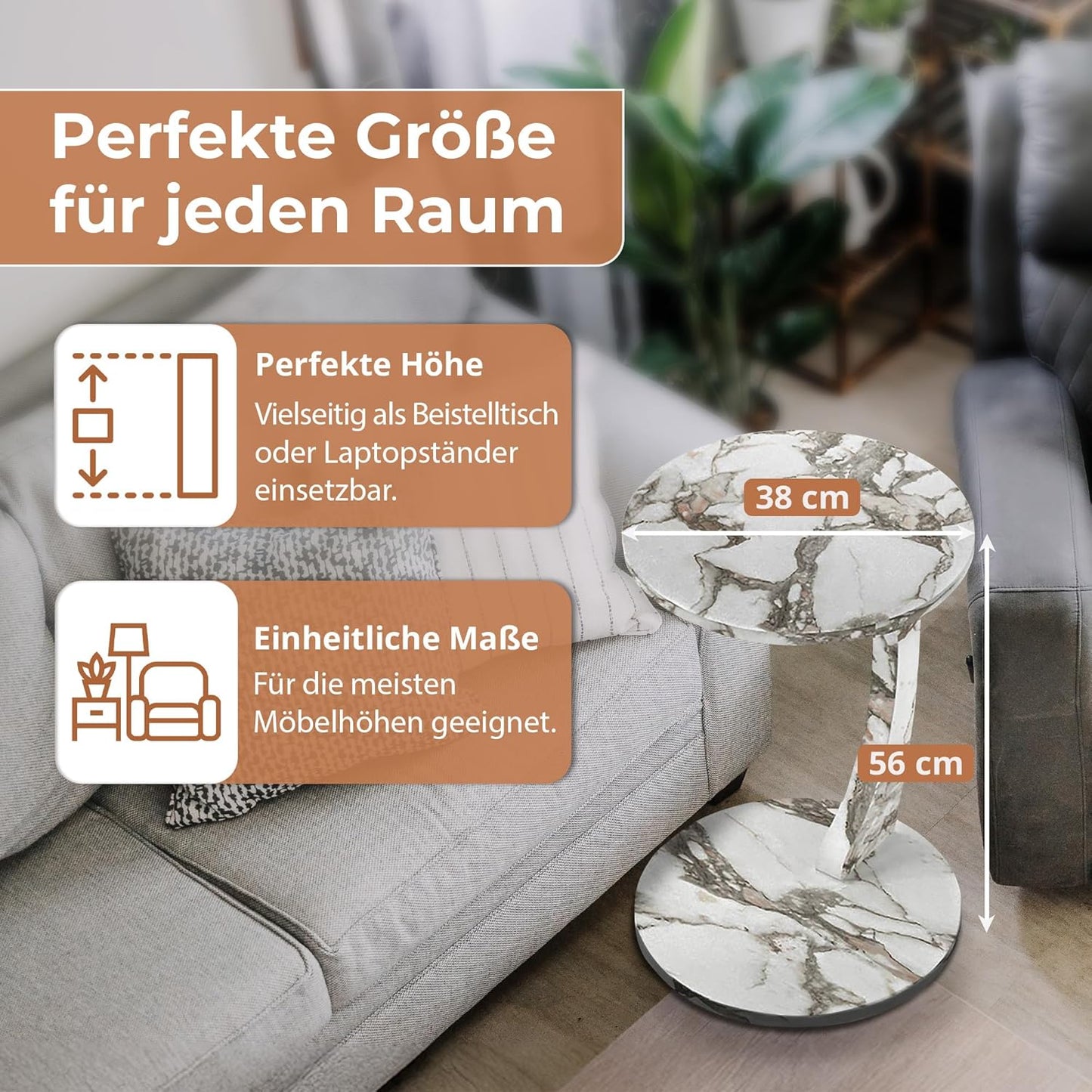 Beistelltisch Holeby auf Rollen mit Marmoroptik, Marmor, Cremeweiss