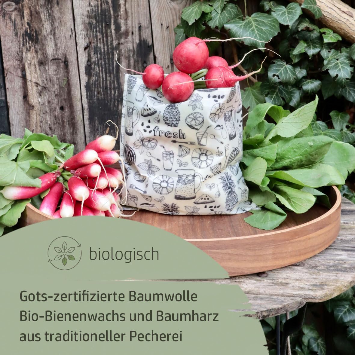 Bio-Bienenwachstuch Snacktasche Pausenpeter, Fresh
