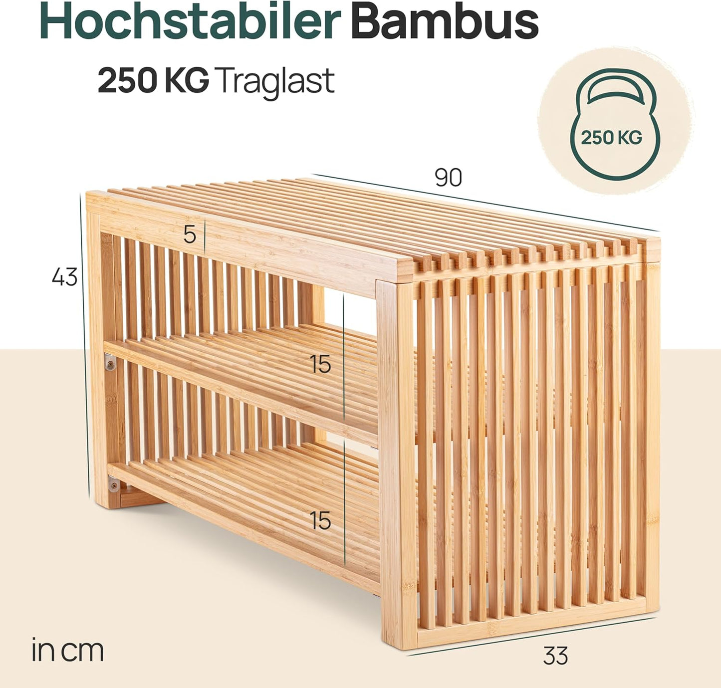 Schuhbank mit Sitzbank und Schuhablage, Bambus Lang mit Schuhablage