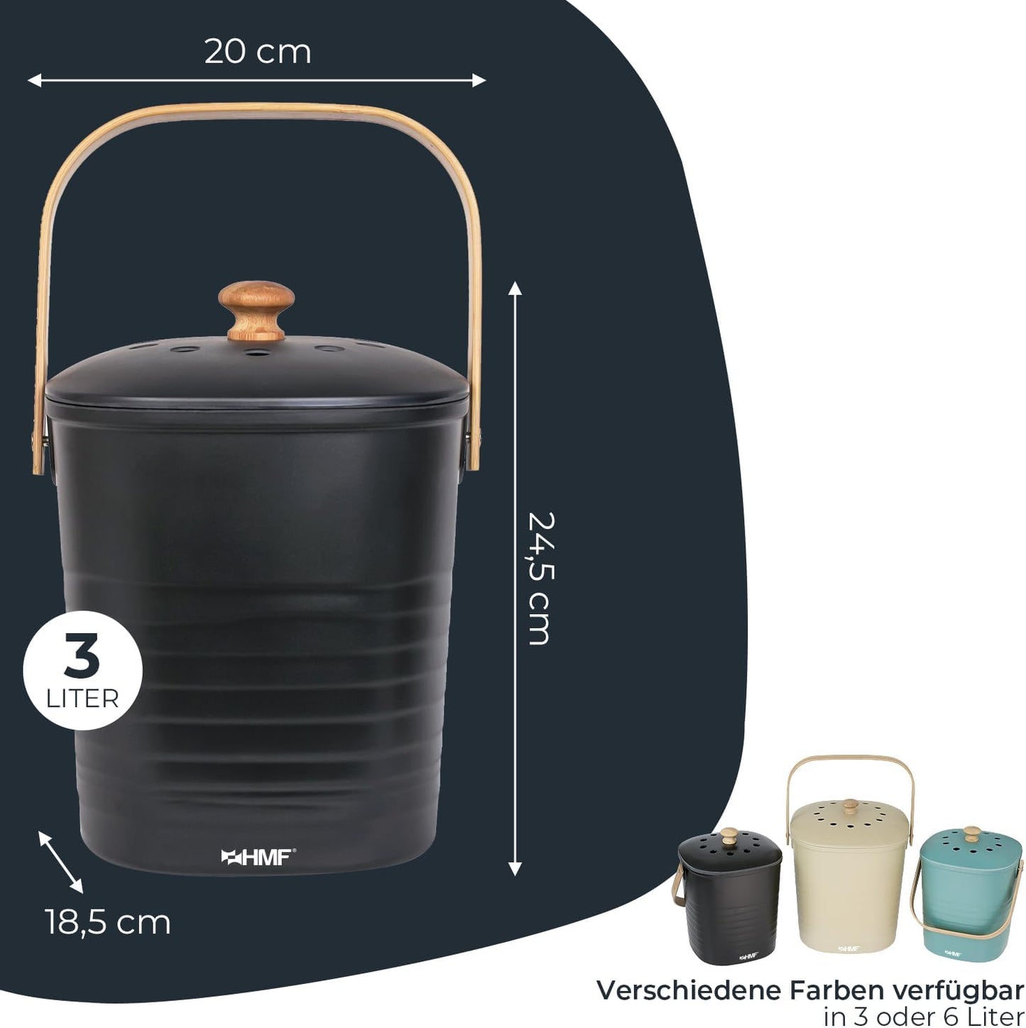 Geruchsdichter Biomülleimer mit Deckel, Schwarz 3 L