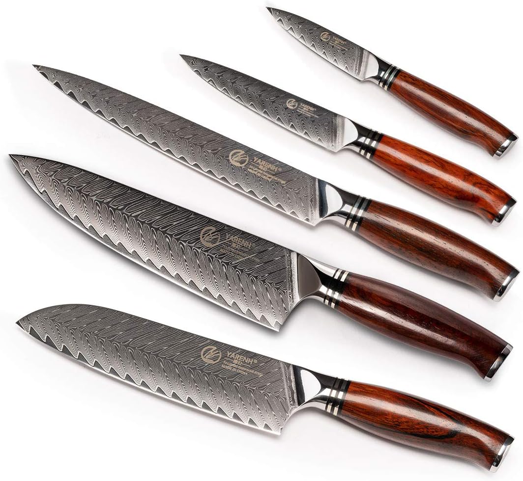 5-teiliges Damast Küchenmesser-Set mit Geschenkbox, Kochmesser Set 5er