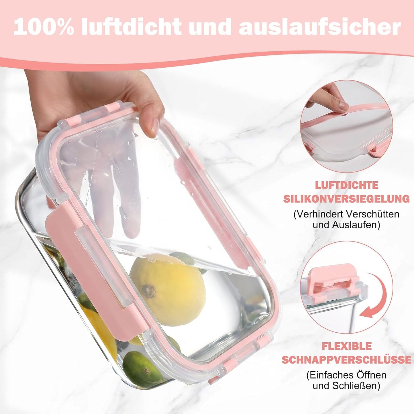 12-teiliges Glasbehälter-Set, Rosa-12 Stück