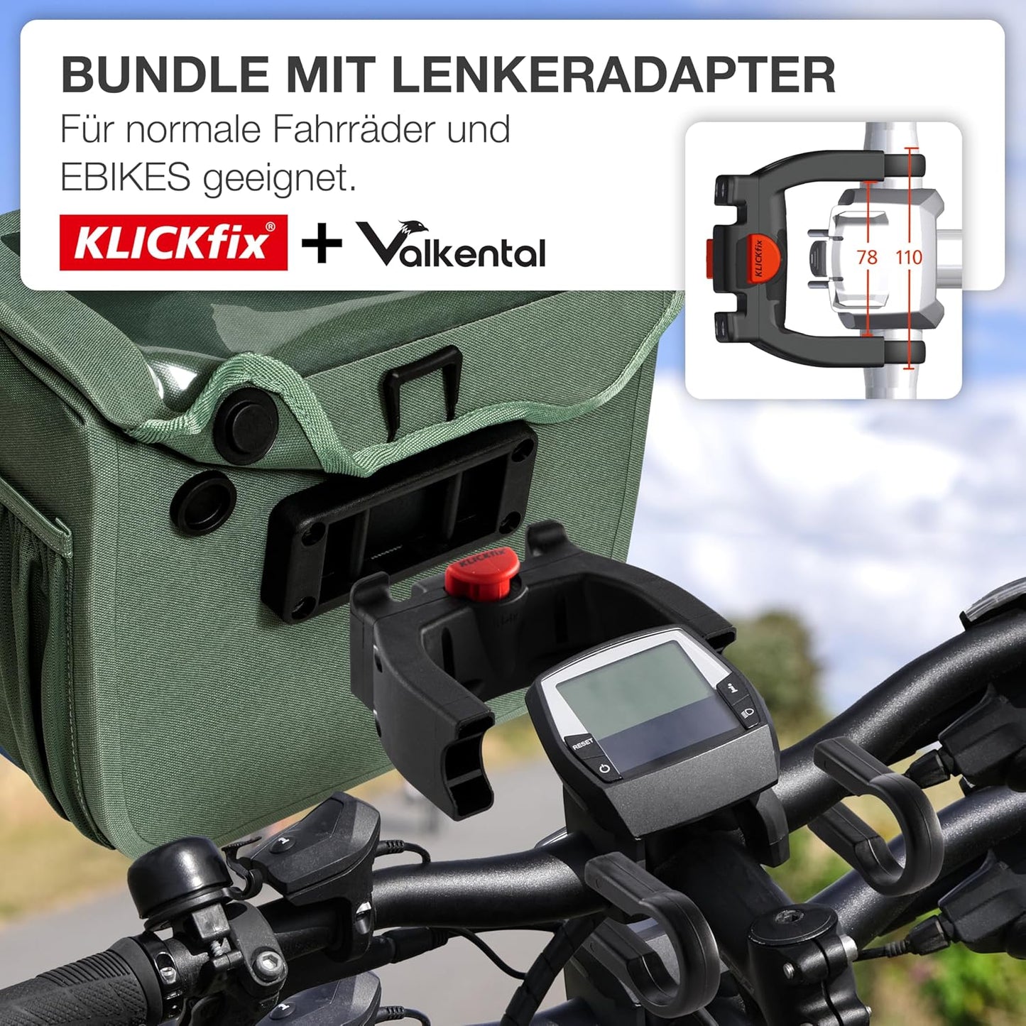 Lenkertasche mit Handyfach und Magnetverschluss, Grün Adapter