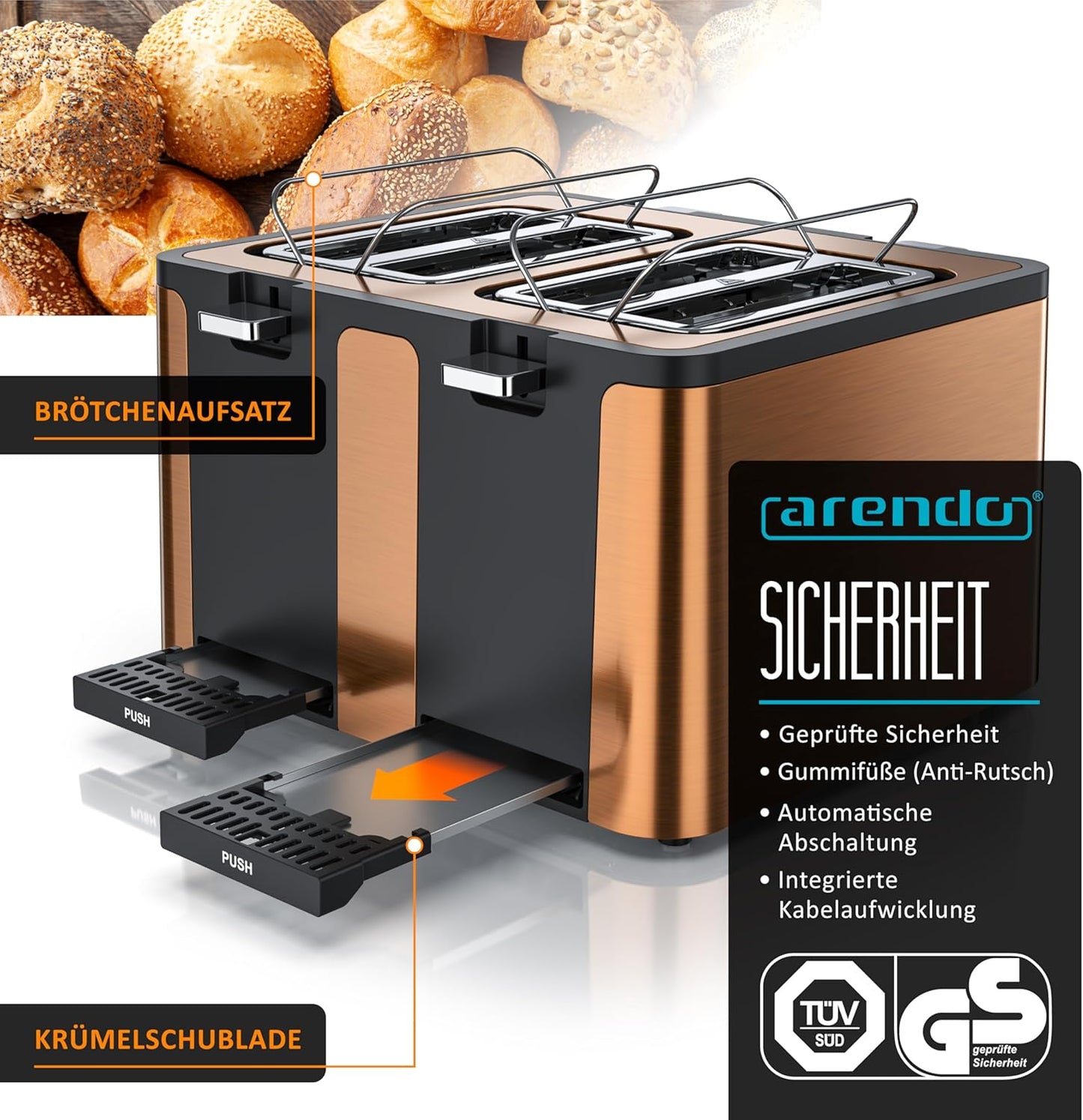 Manana X2 Toaster mit LED-Anzeige, E: Kupfer